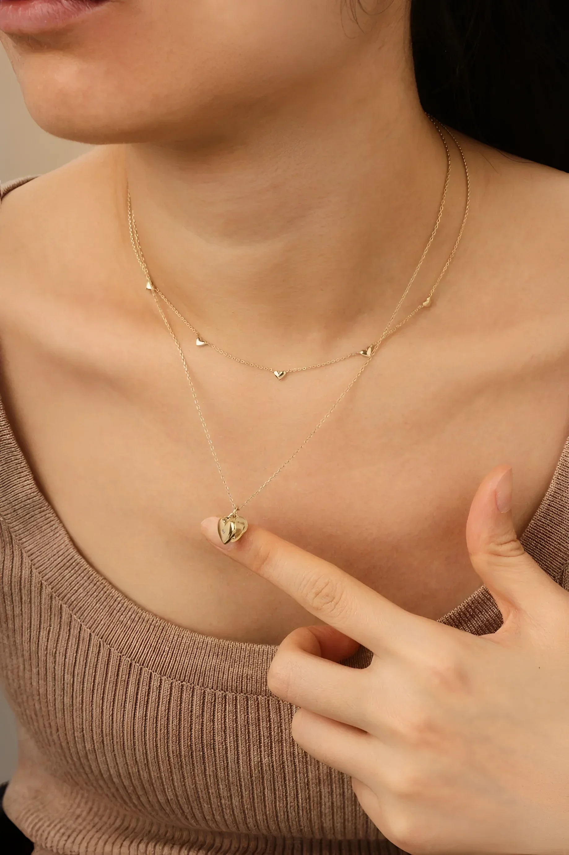 Gold layered necklaces with Mini Heart Locket and CZ for stylish look