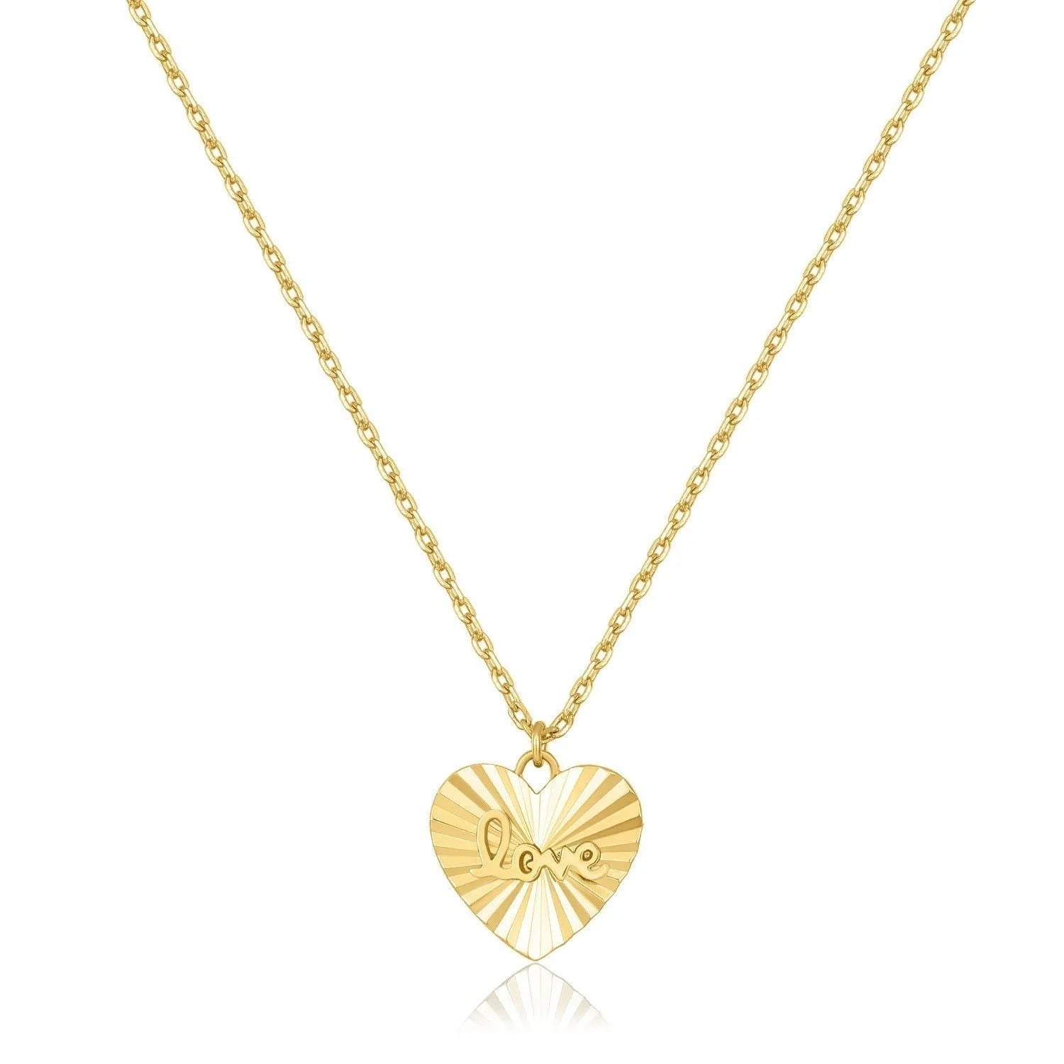 Gold heart-shaped Love pendant necklace with textured design for Mini Love Heart Charm Necklace