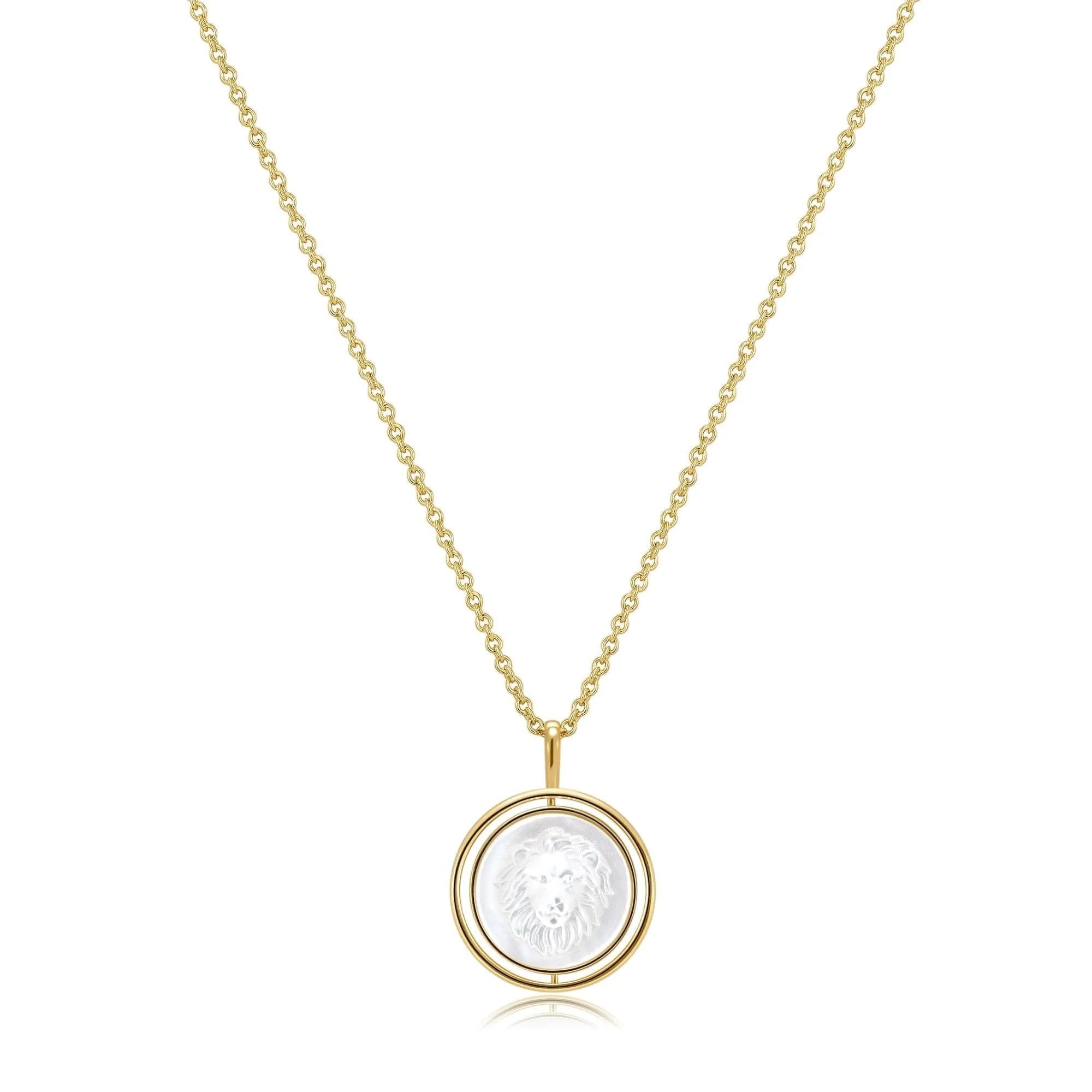 Gold chain necklace with a Lion Pendant medallion and Mother Of Pearl detail