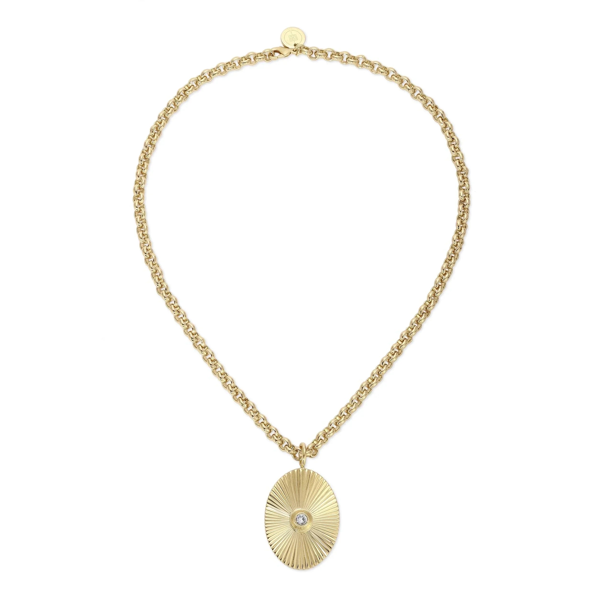 Ozzy Pendant Necklace with shiny gold chain and oval pendant perfect for style