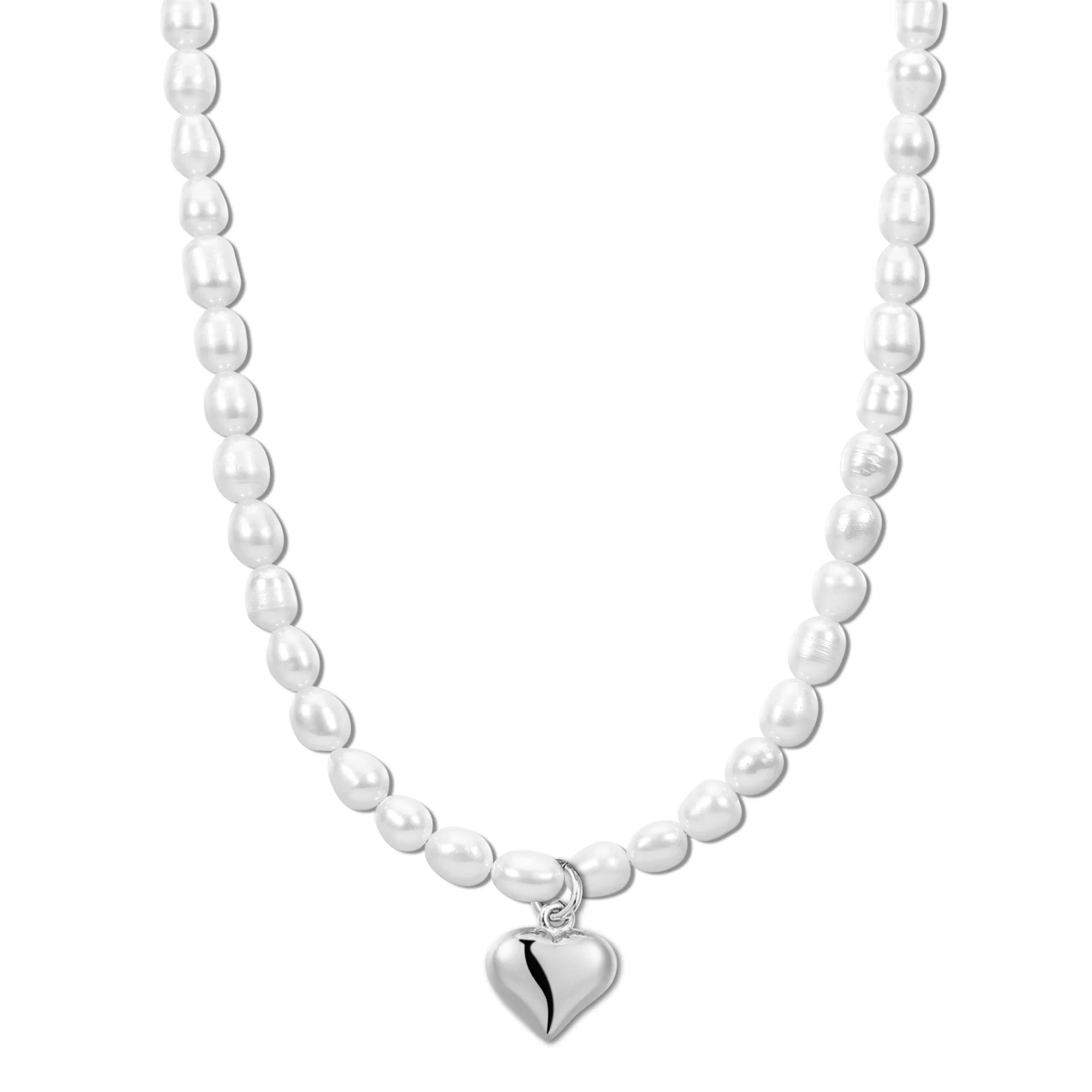 Pearl & Puffy Heart Pendant Necklace - Pendant Necklaces