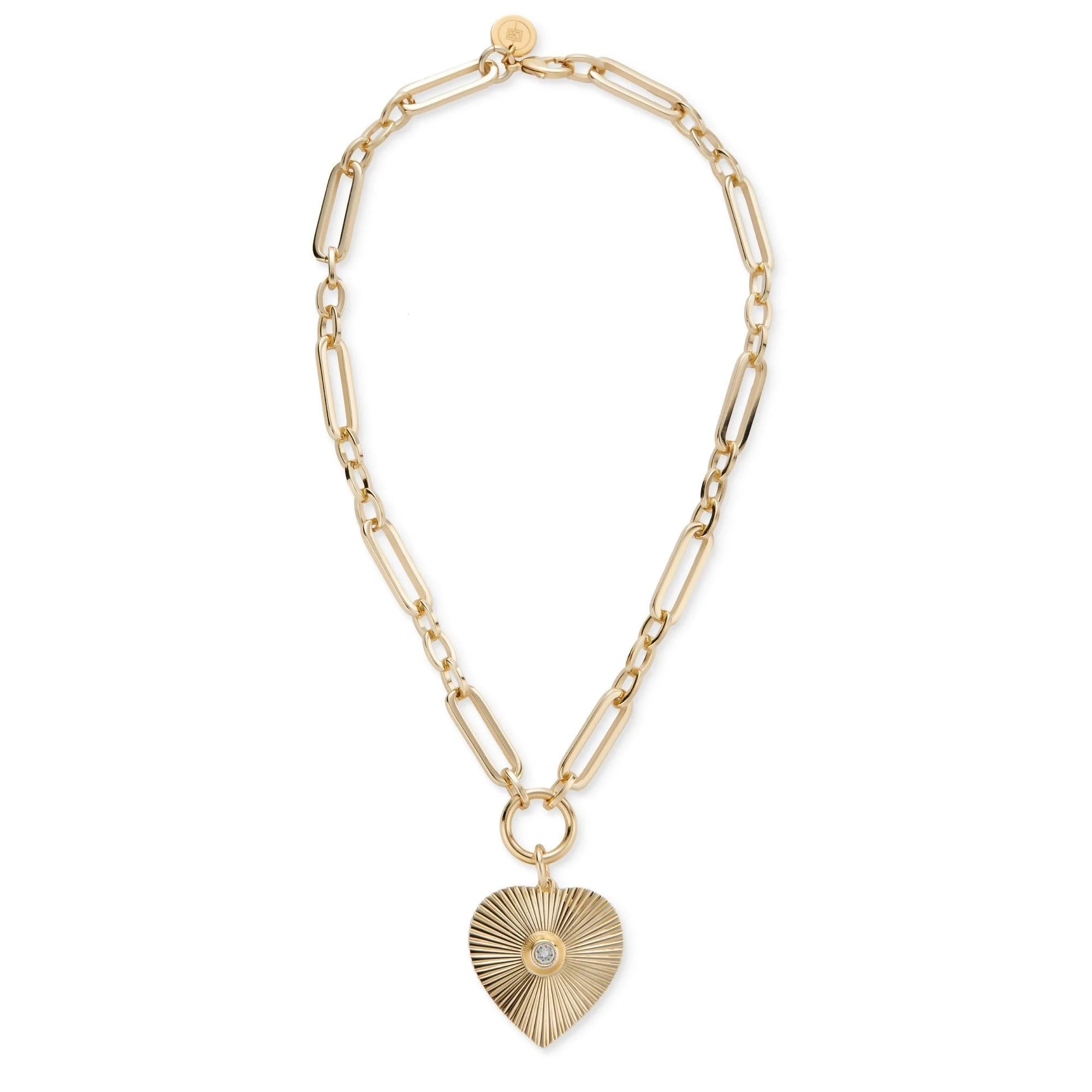 Gold-toned heart pendant necklace from Perla Necklace collection in close-up shot