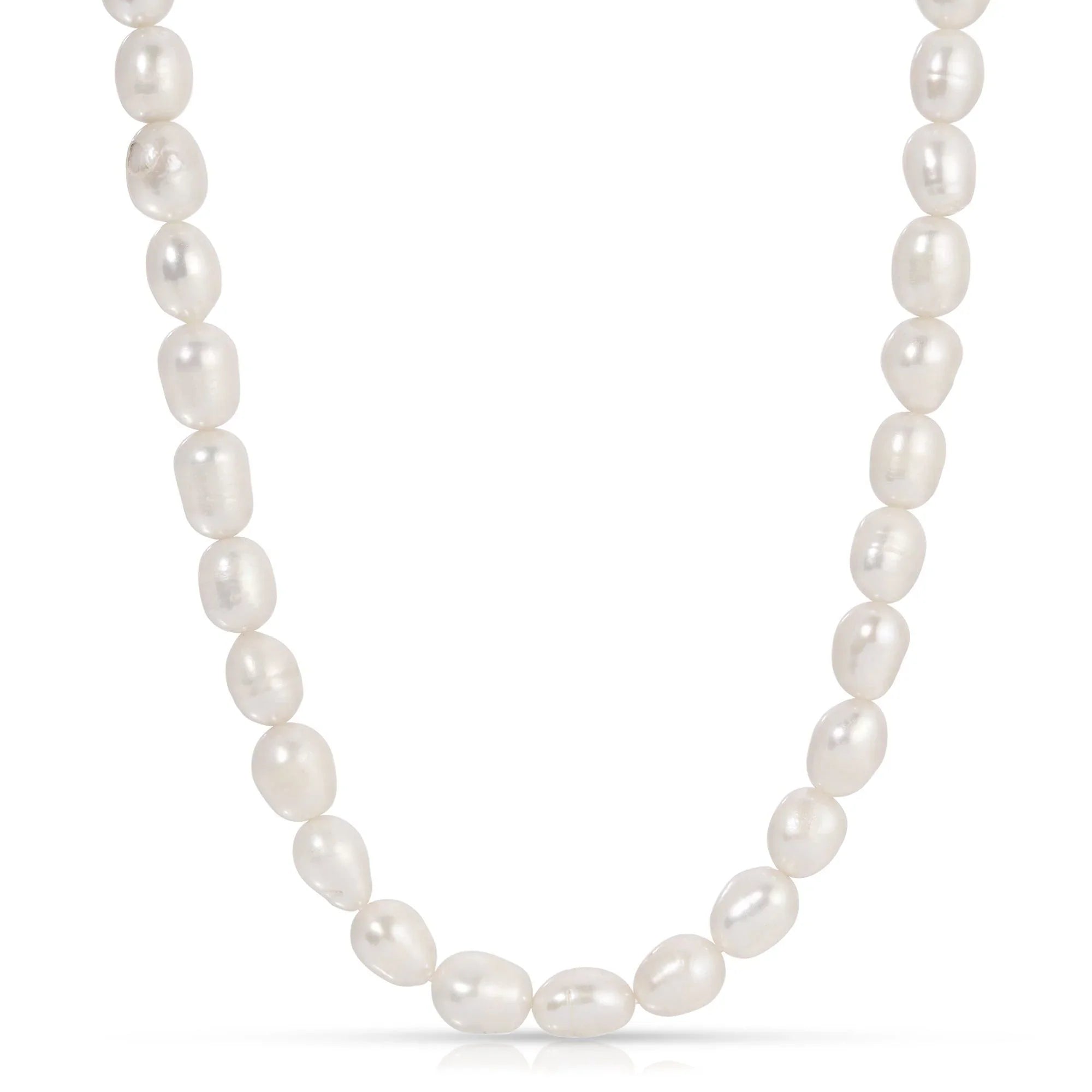 Long strand of white baroque pearls from the Piper Pearl Choker Necklace