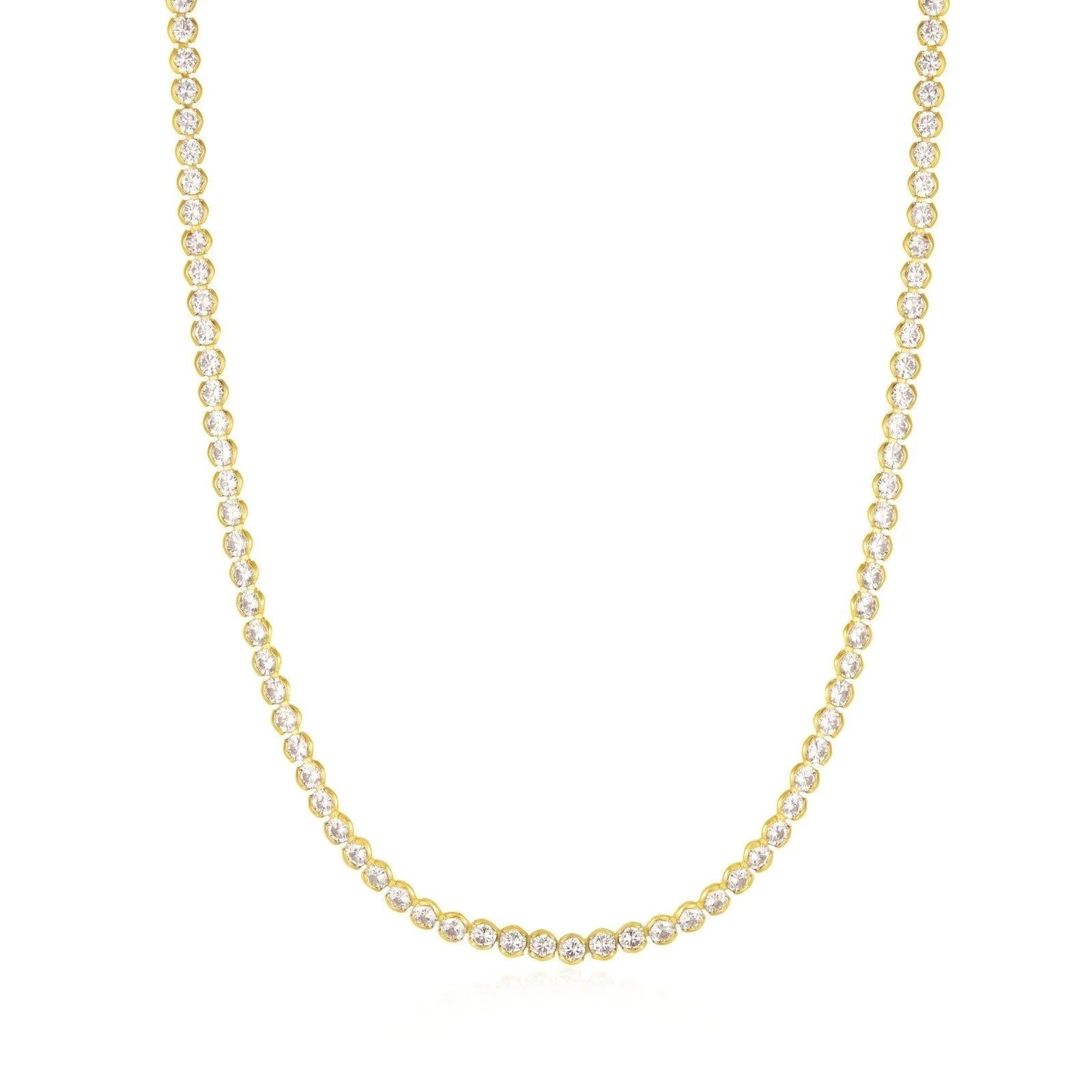Gold tennis necklace with sparkling clear CZ stones perfect for stylish wear
