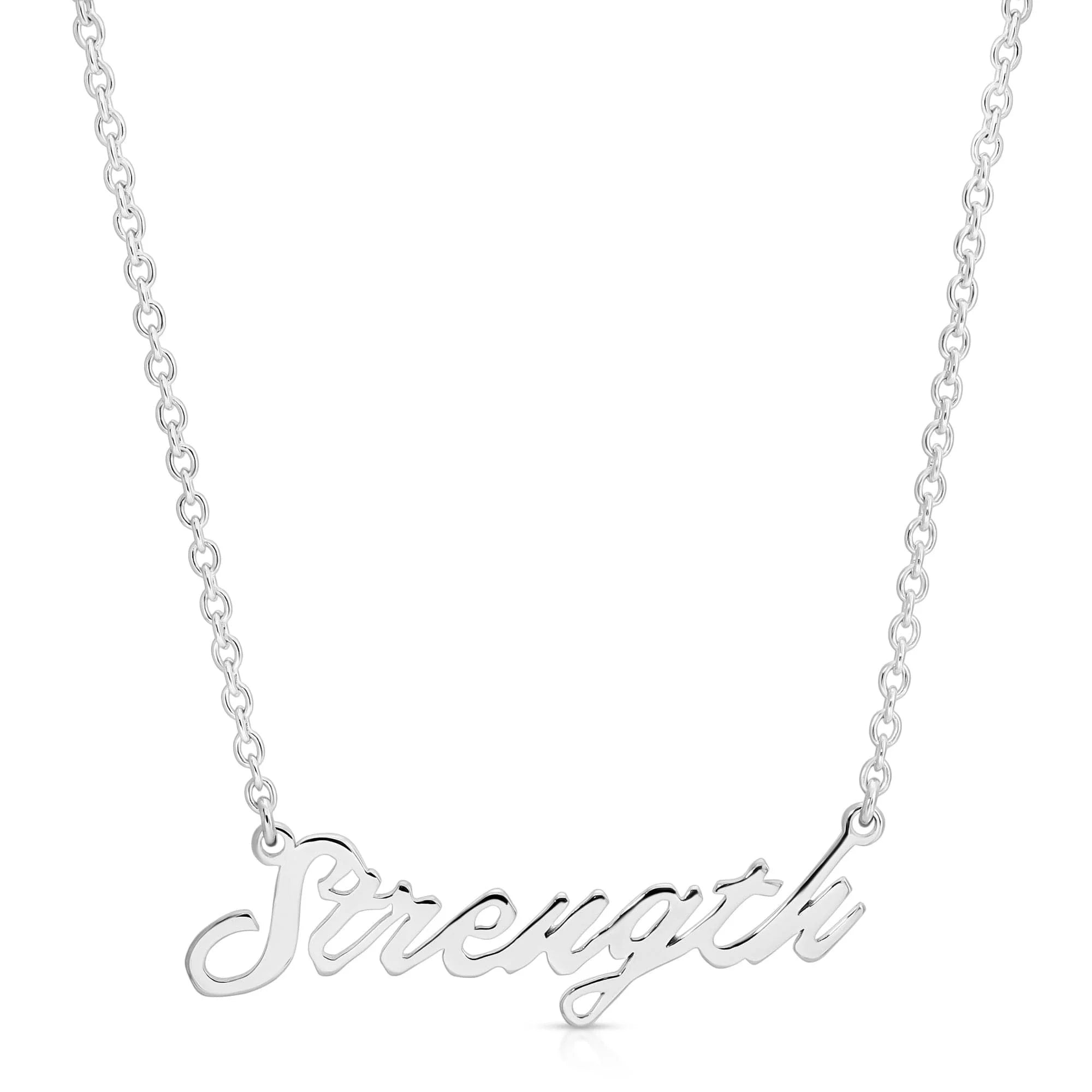 Silver Strength pendant necklace from the Strength Script Necklace collection now online