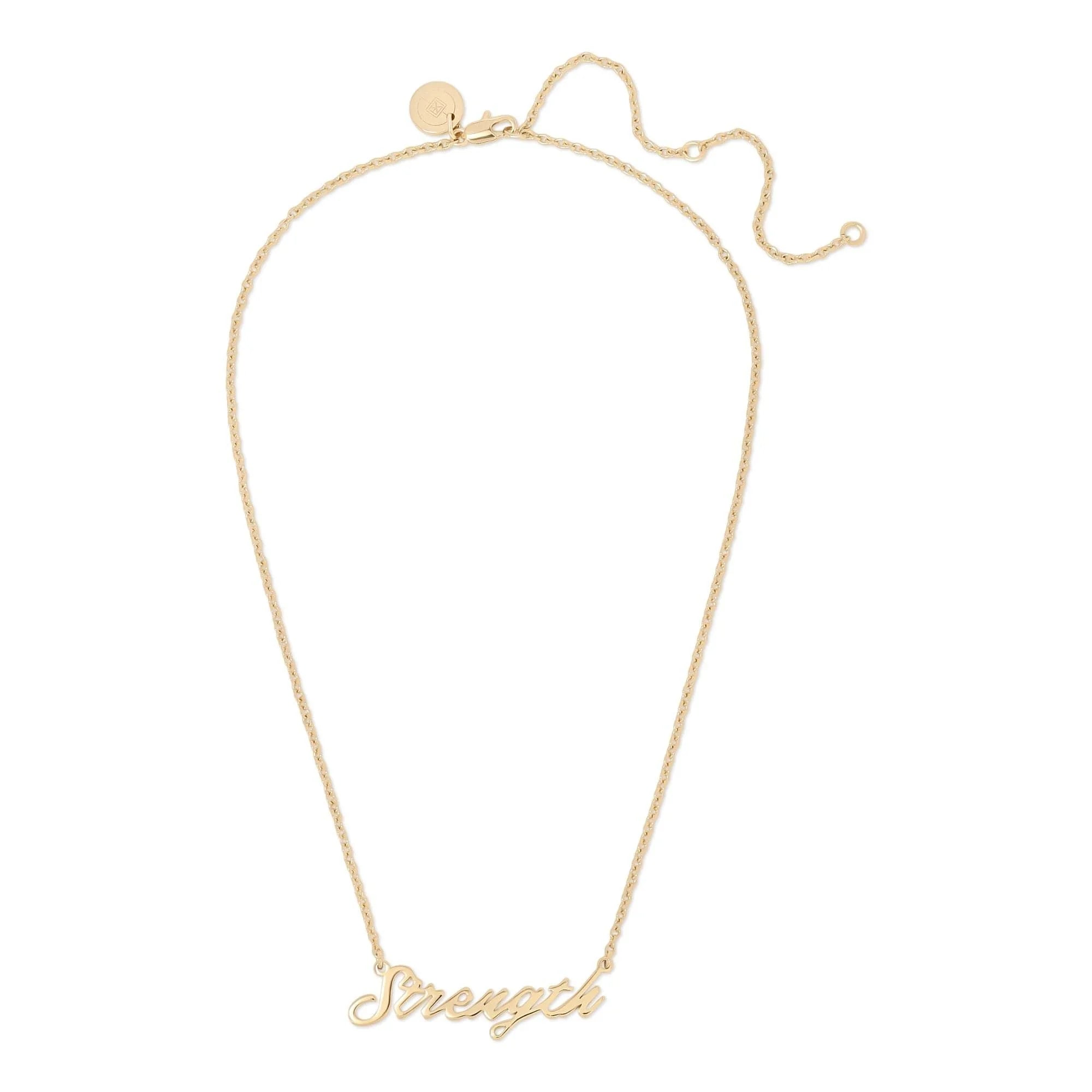 Gold Strength Necklace with stylish script design perfect for everyday wear