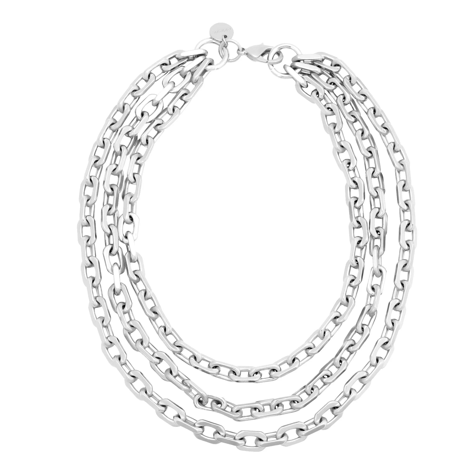 Silver multi-strand chain necklace from the Triple Layer Lennon Necklace collection