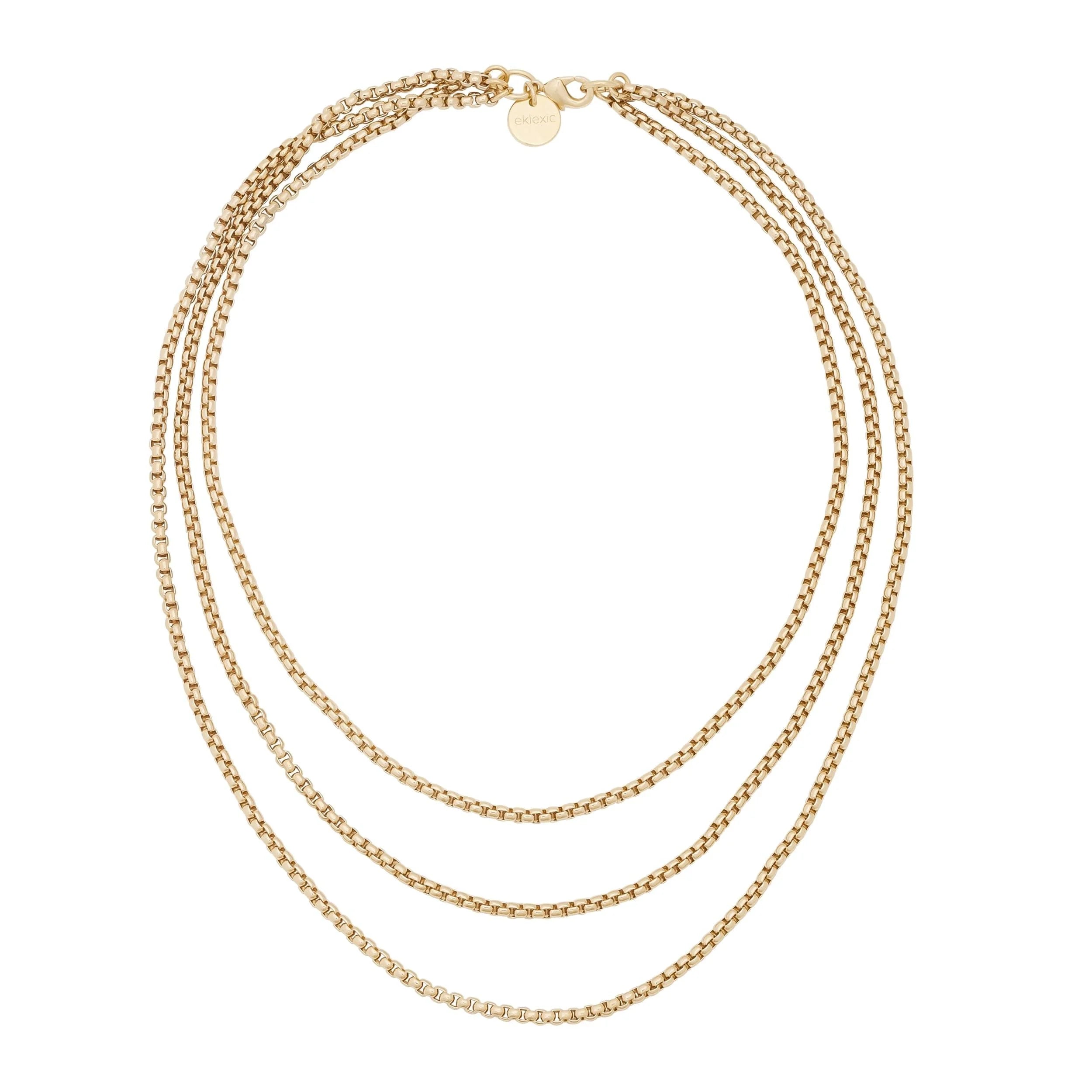 Gold-toned layered chain necklace from the Triple Layer Thin Luciana Box Chain Necklace collection