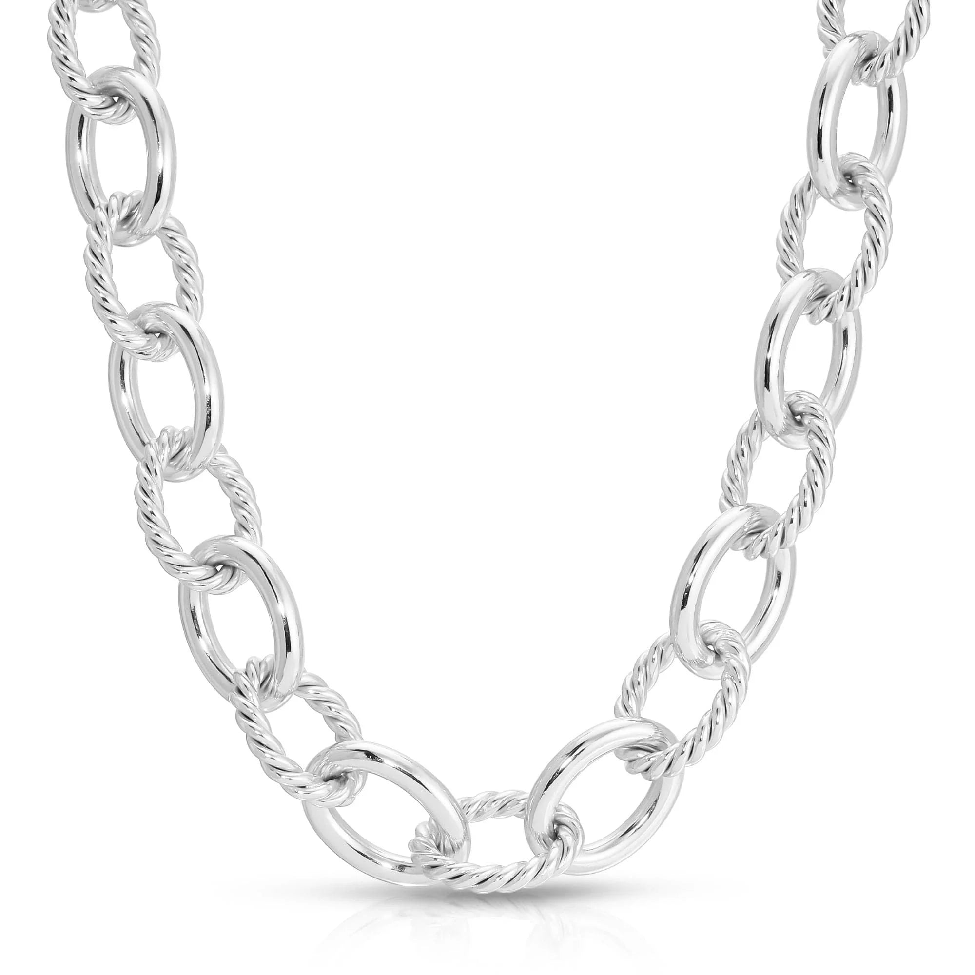 Silver chain link necklace from XL Alternating Twisted Link Toggle Necklace collection