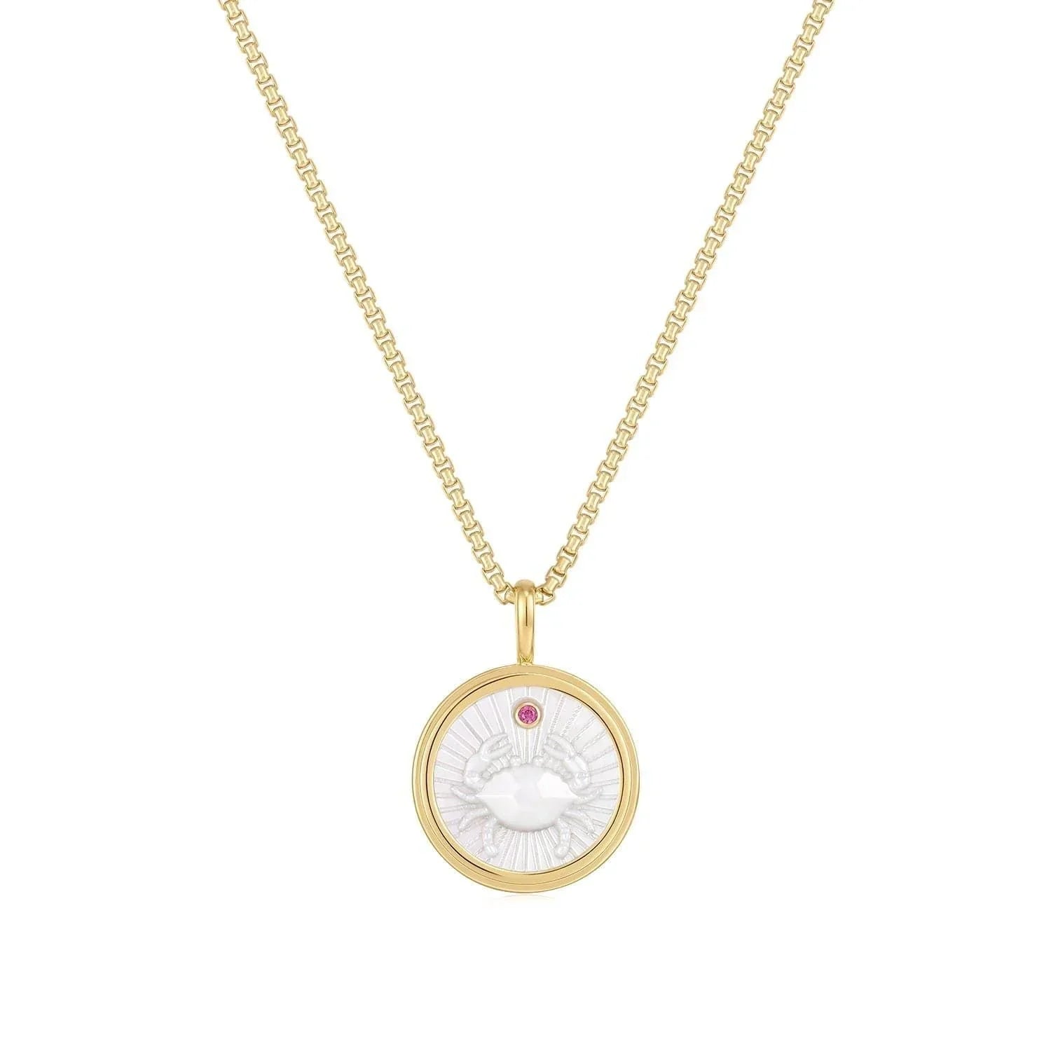 Gold chain necklace with round pendant from Zodiac Cancer Mother Of Pearl Necklace collection