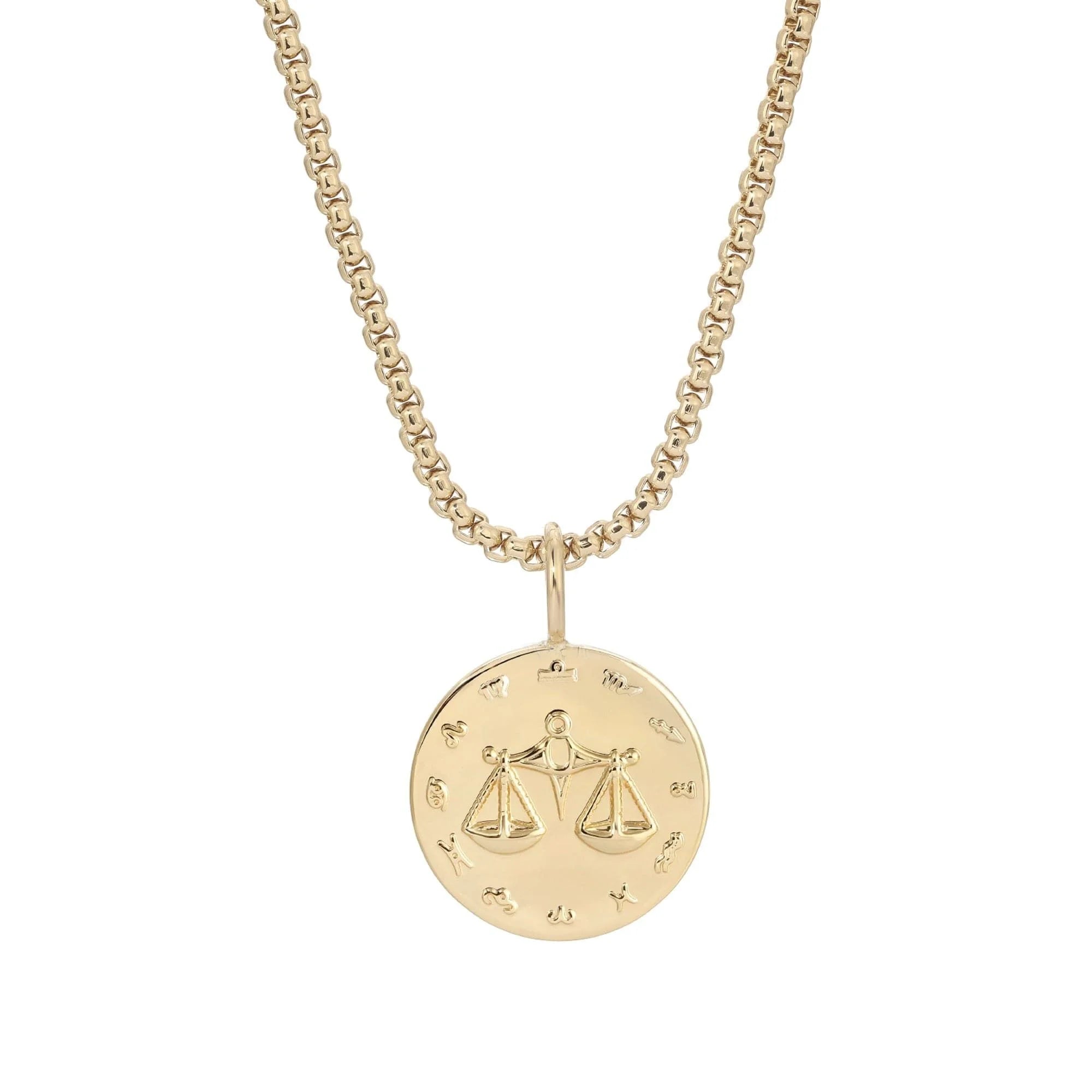 Zodiac Pendant & Thin Box Chain Necklace - LIBRA / GOLD / 16’’ - Pendant Necklaces
