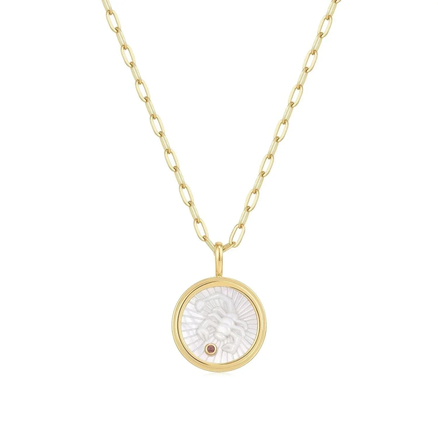 Gold chain necklace with a Mother of Pearl Scorpio pendant perfect for zodiac lovers