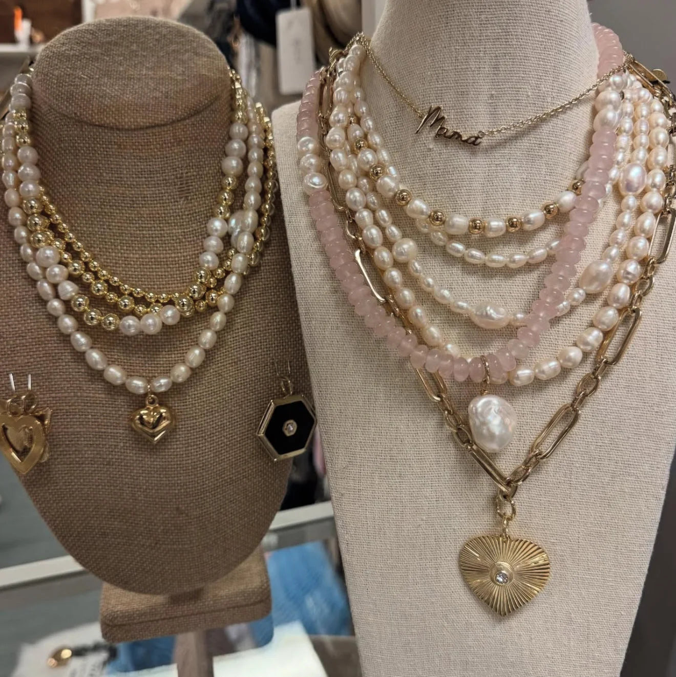 Pearl & Puffy Heart Pendant Necklace - Pendant Necklaces