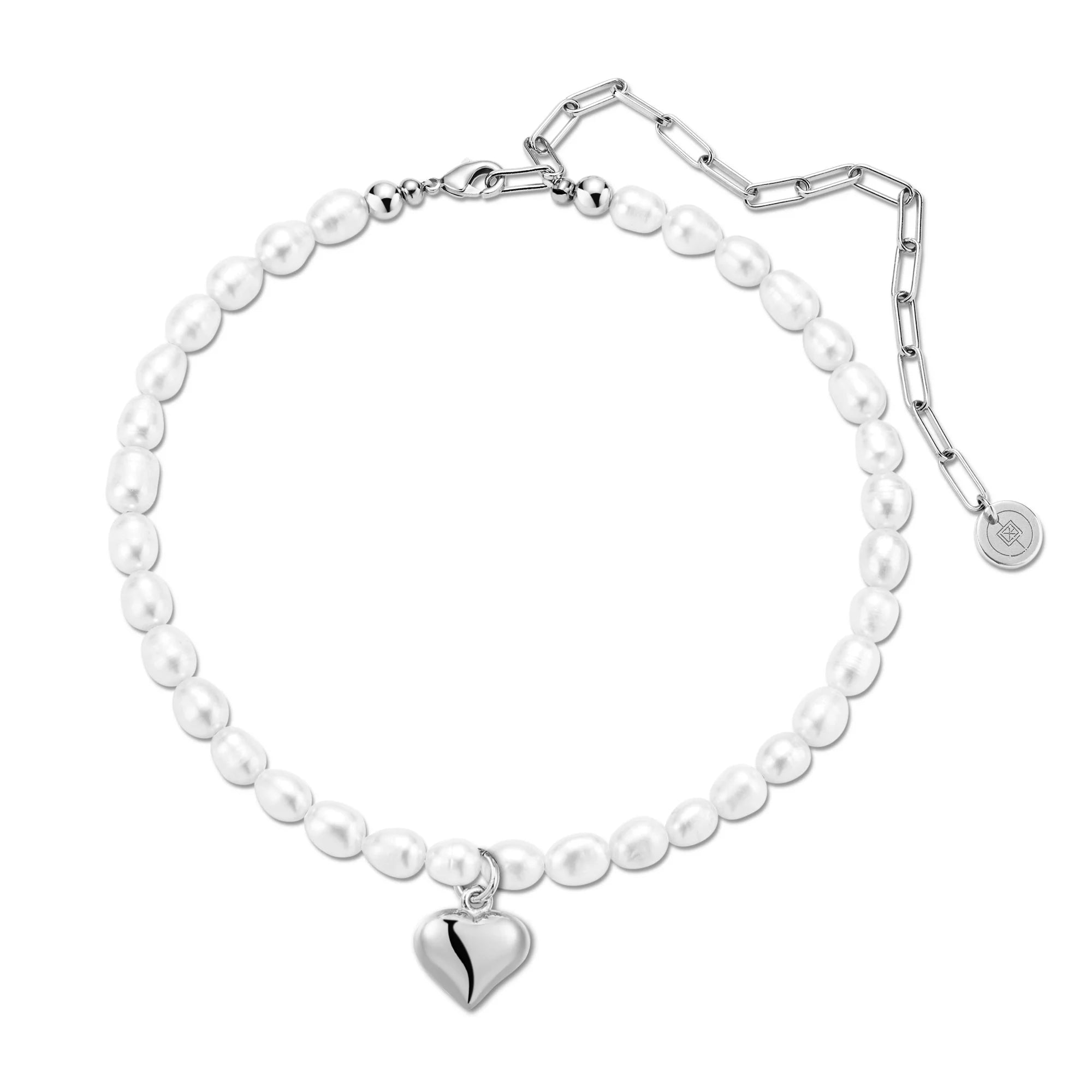 Pearl & Puffy Heart Pendant Necklace - Silver - Pendant Necklaces