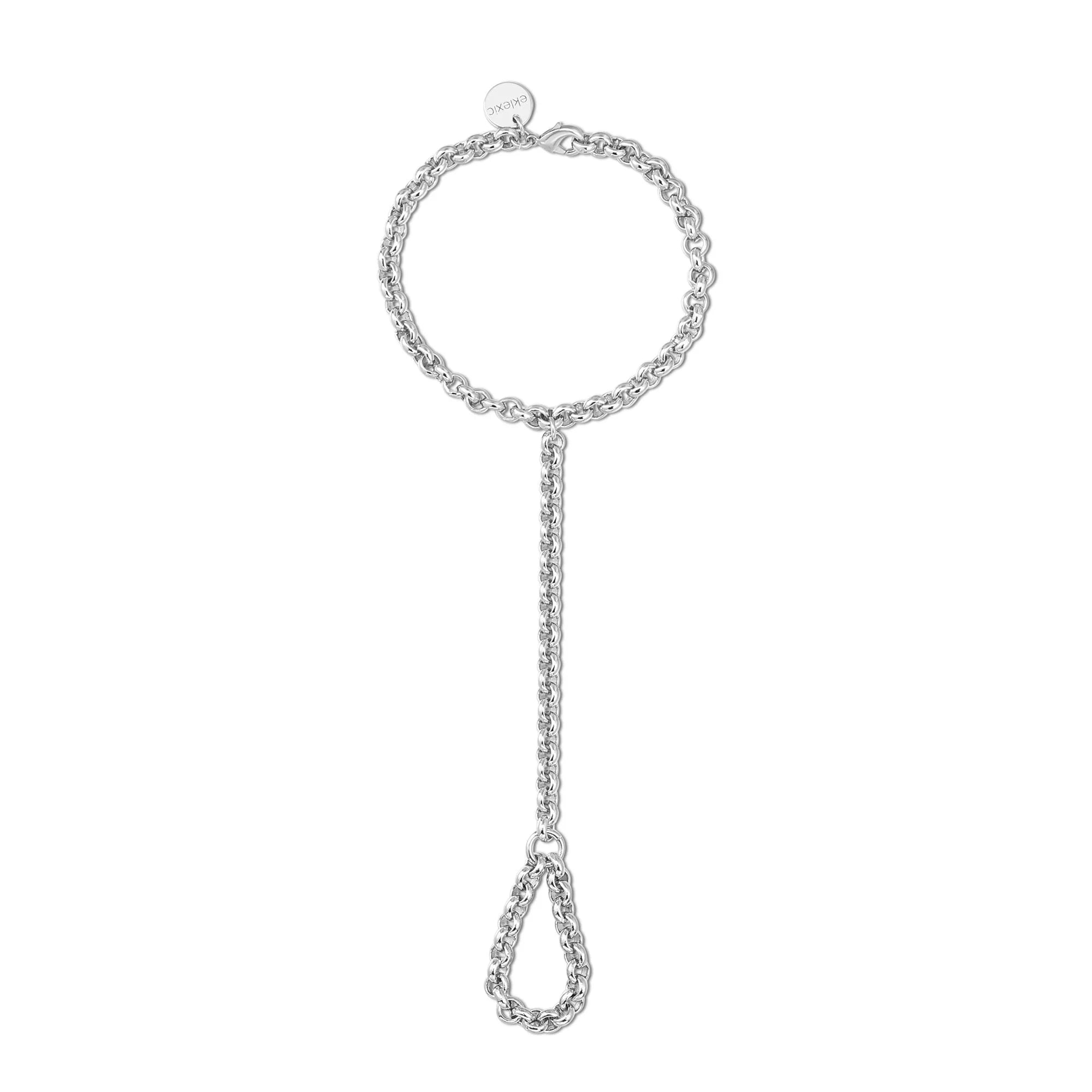Silver chain hand bracelet from Raya Hand Chain collection styled for trendy looks