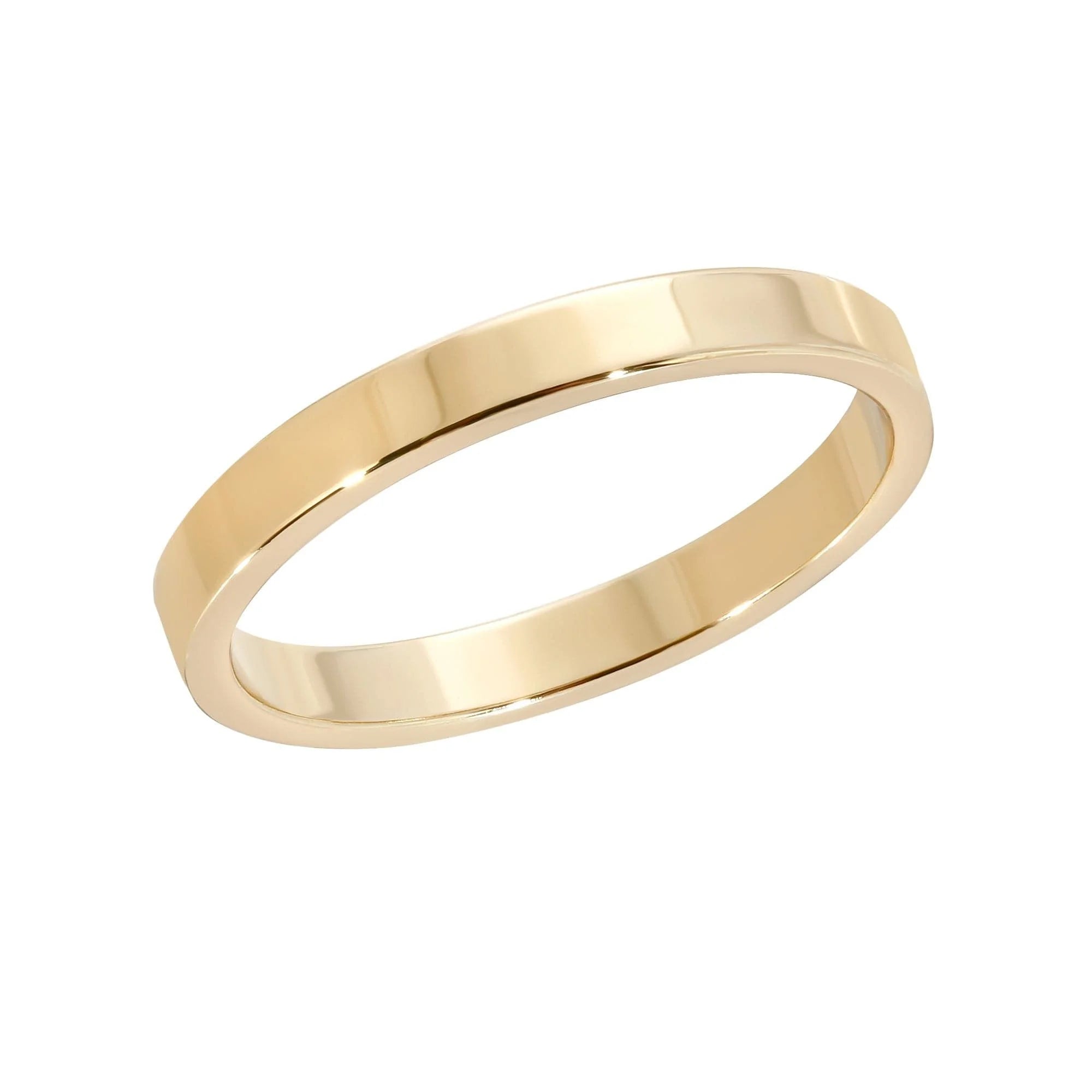Gold wedding band from the 2.5mm Flat Ring collection perfect for your wedding day