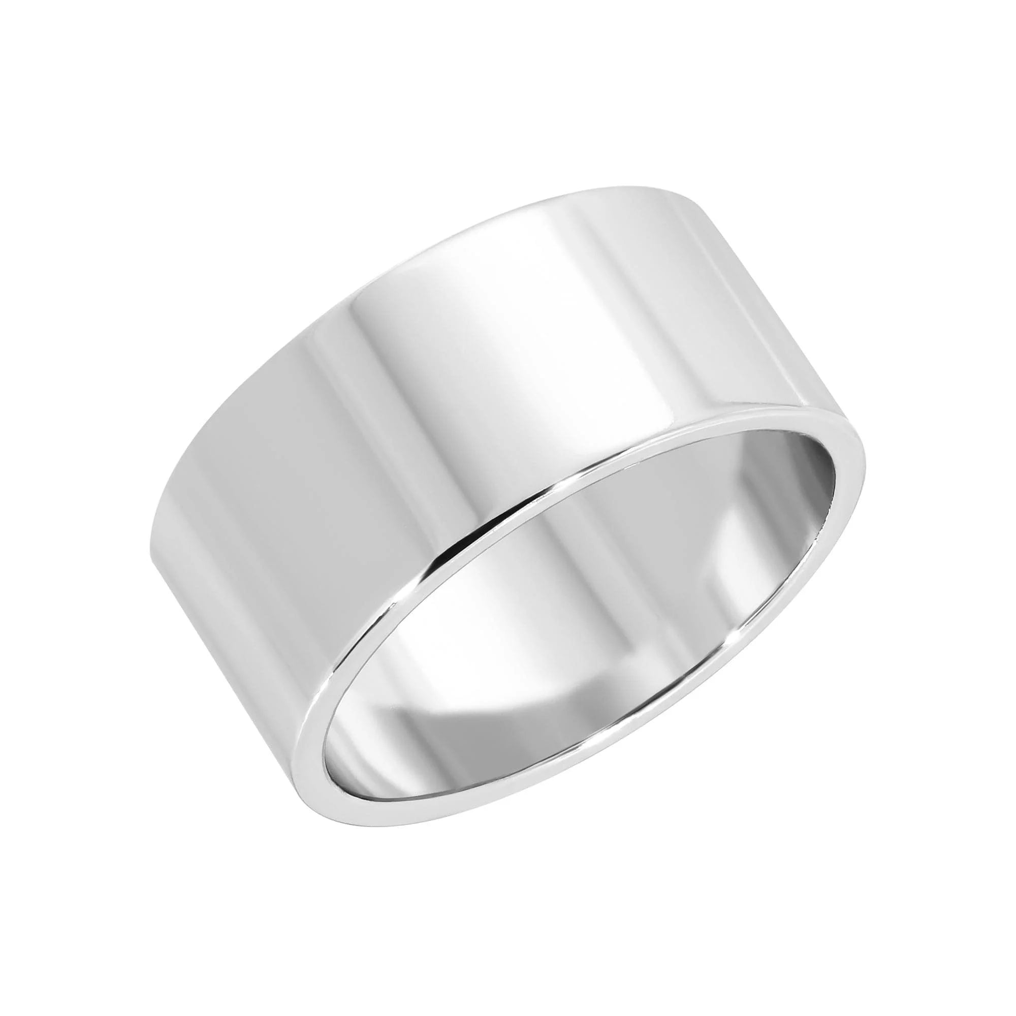 Shiny polished silver band ring from the 9.5mm Flat Ring collection