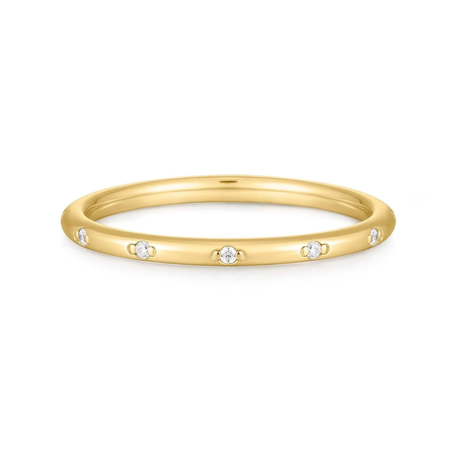 CZ Studded Thin Gold Ring with Embedded Diamonds for a stylish touch