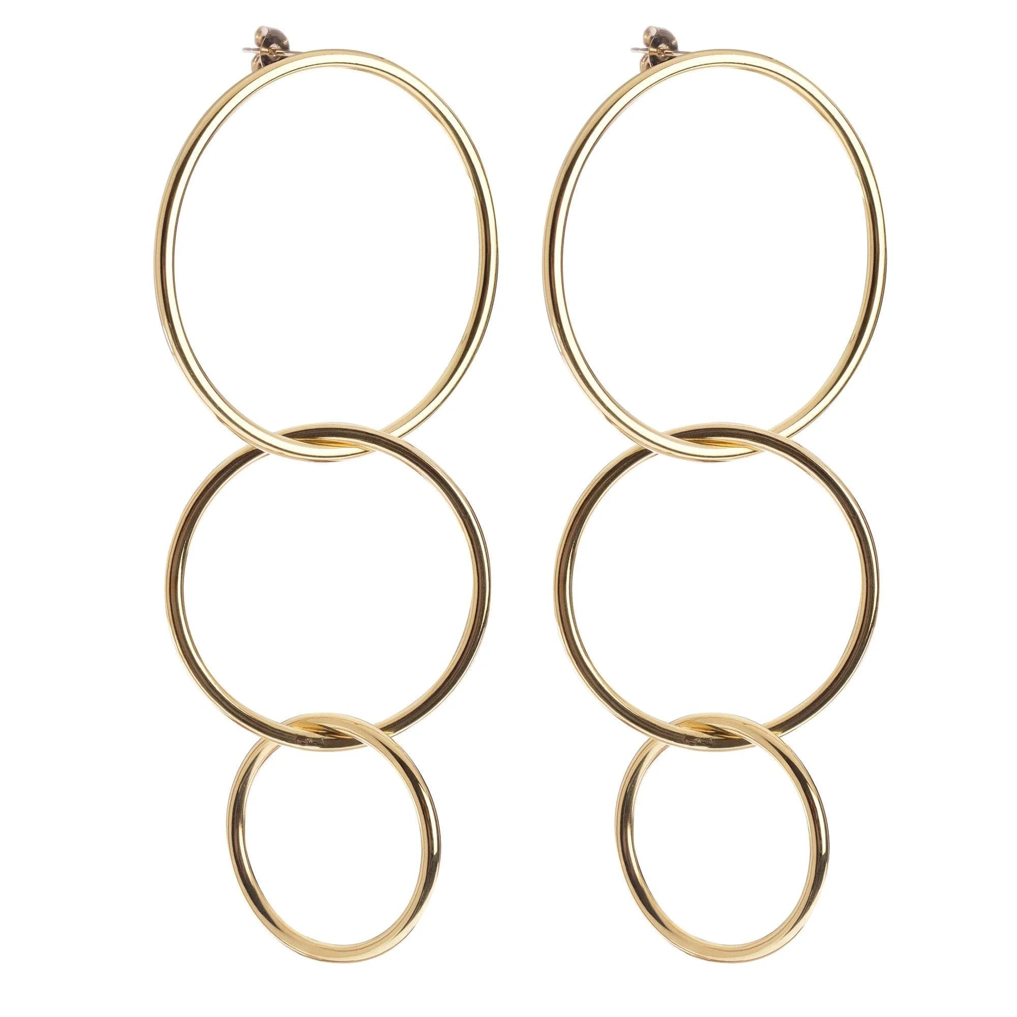 Gold hoop earrings from Triple Interlinking Circle Drop Earrings collection