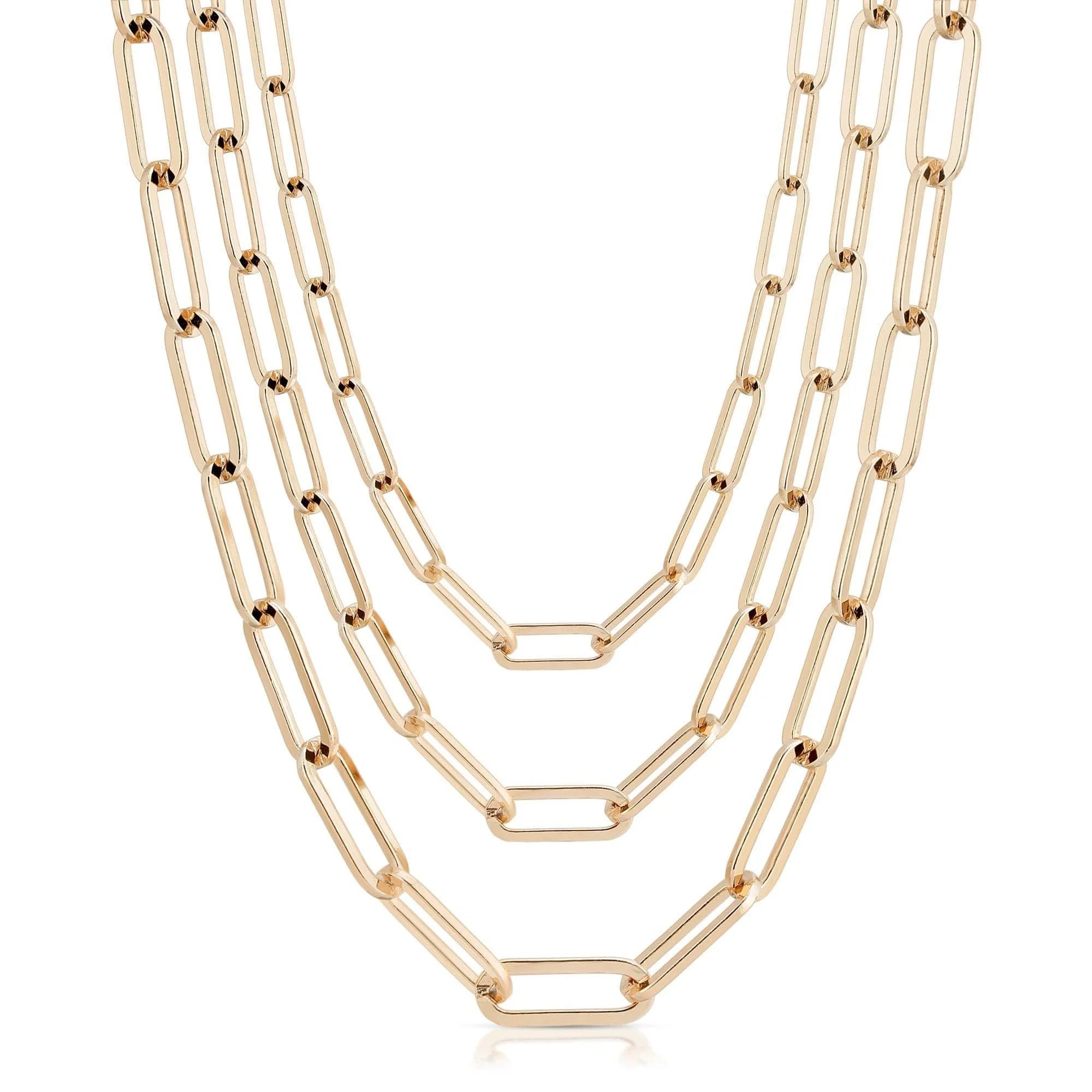 Gold-toned layered chain necklace from Triple Large Elongated Link Chain Necklace collection