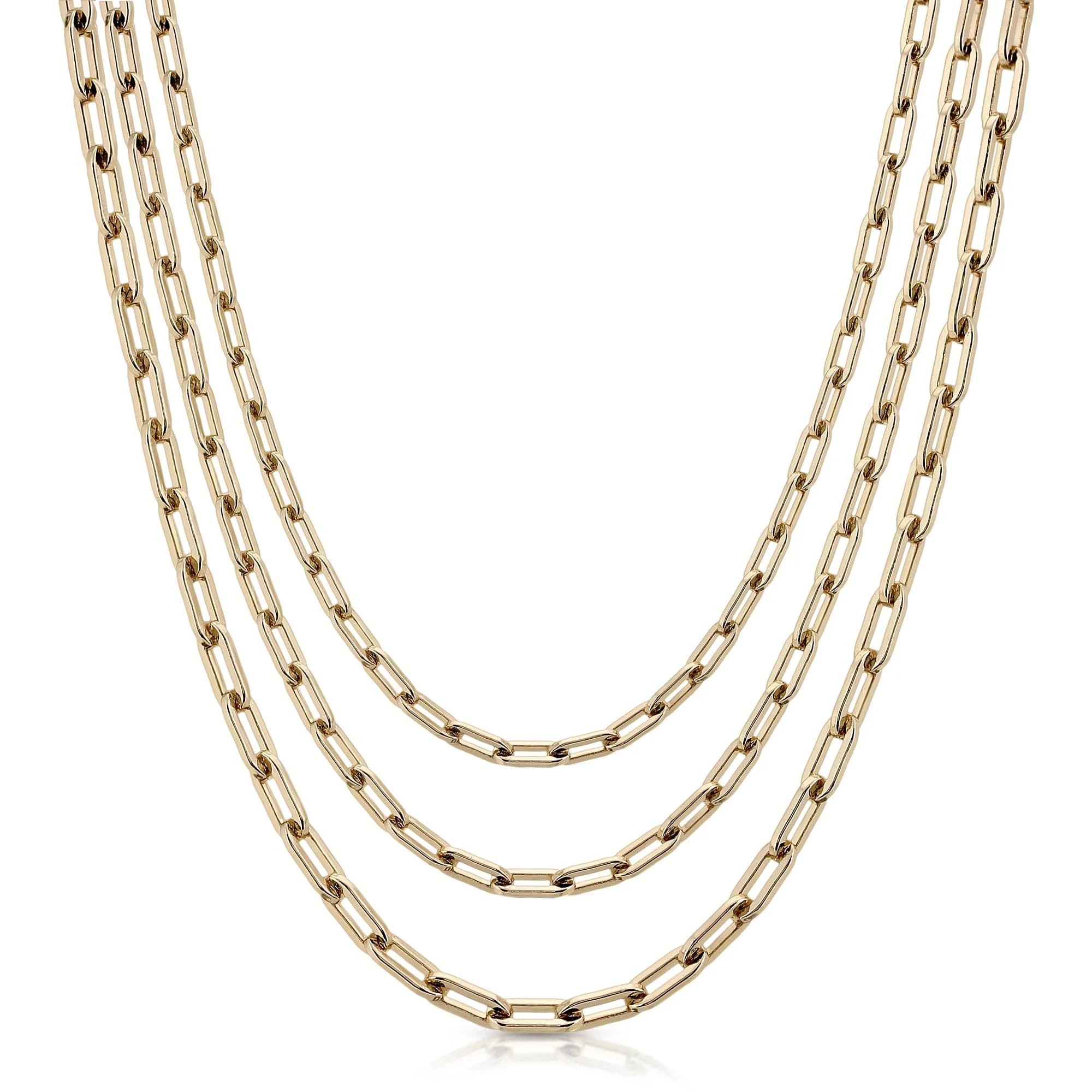 Three gold chain necklaces from the Triple Medium Link Chain Necklace collection