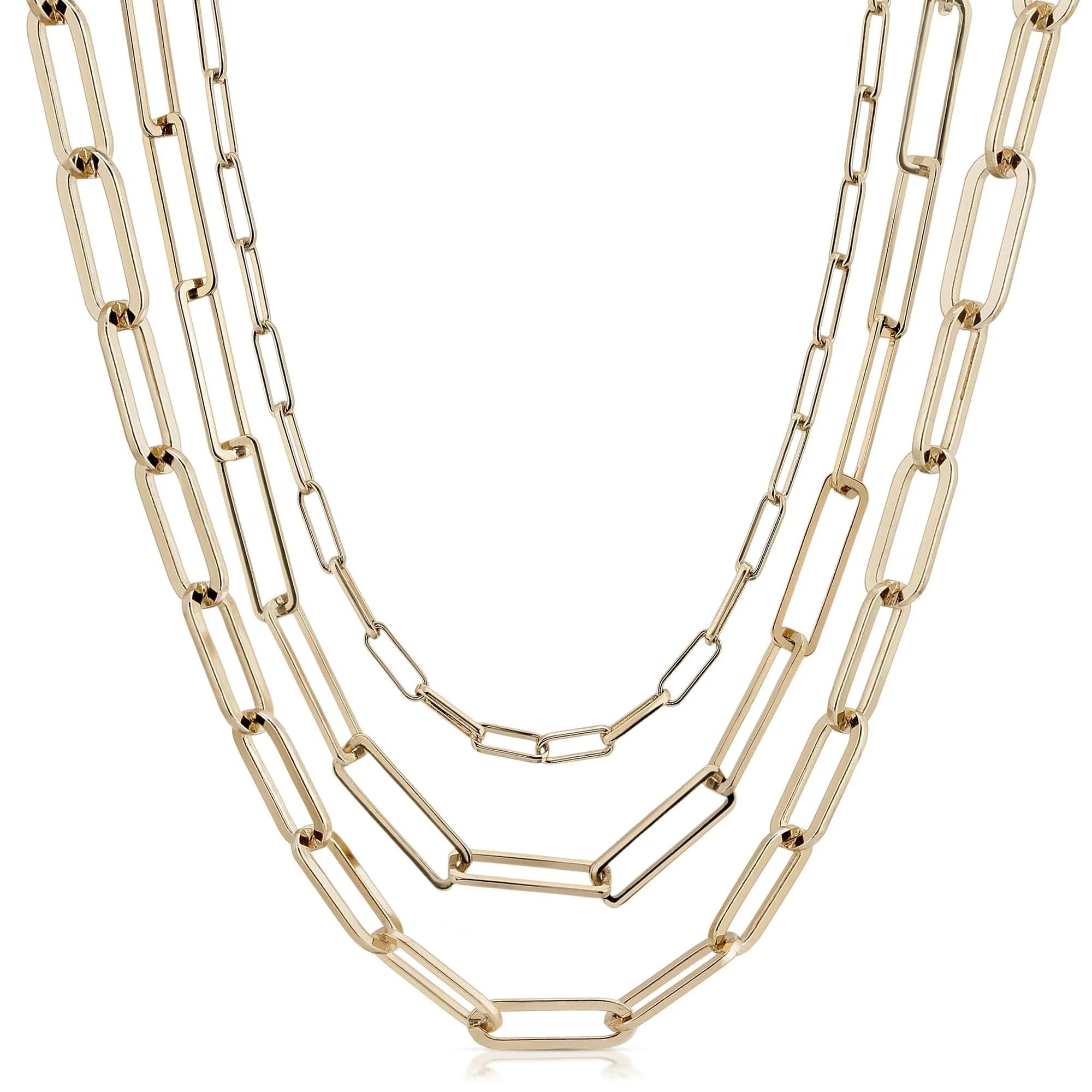 Triple Multi Layer Chain Necklace featuring a stylish three-strand gold chain