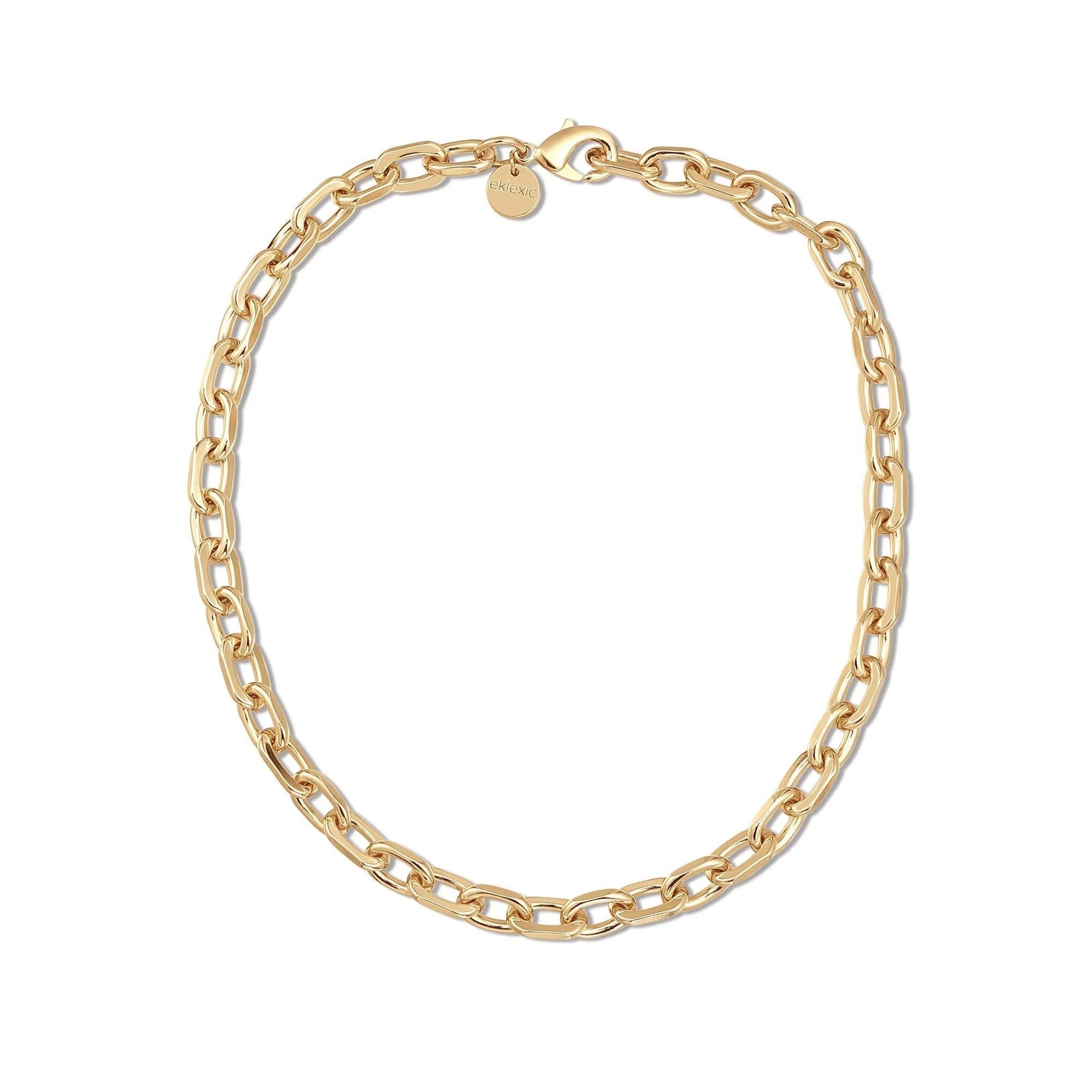 Gold chain link necklace from the Lennon Necklace collection displayed in the image