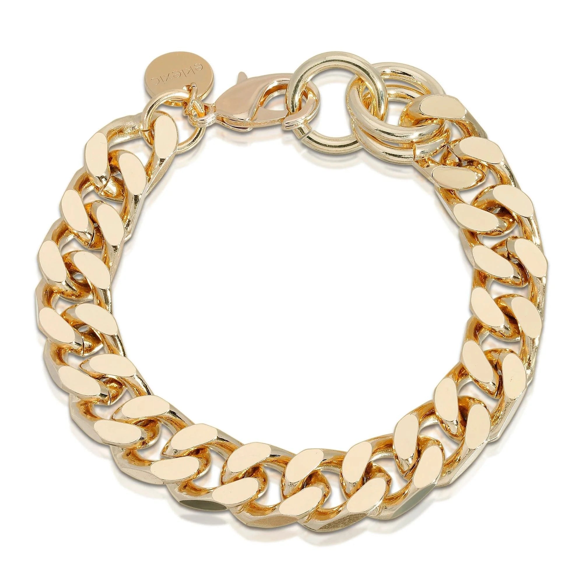 Gold-toned curb chain bracelet with lobster clasp made from recycled brass cuban link