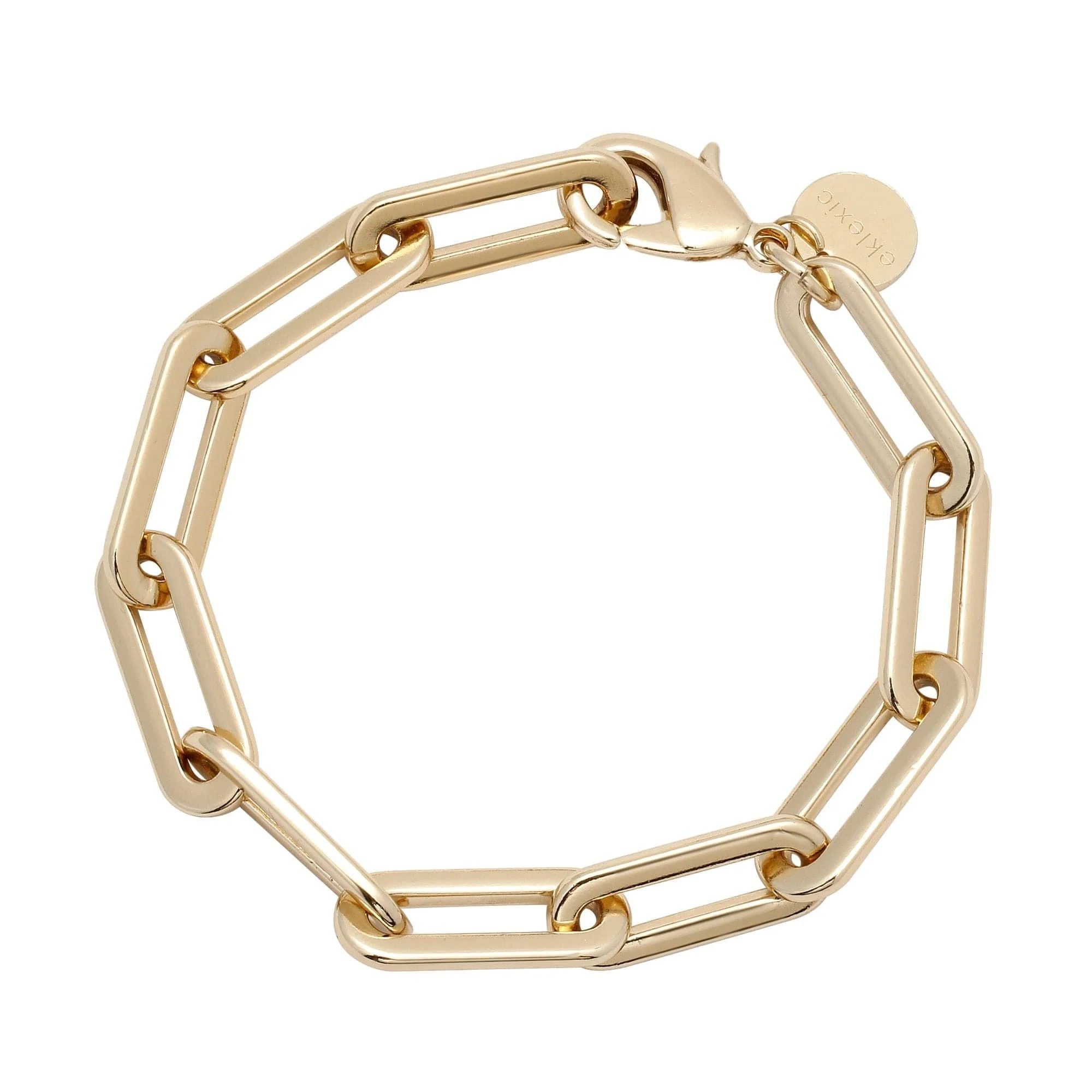 Gold-toned large link chain bracelet with extra large paperclip design in recycled brass
