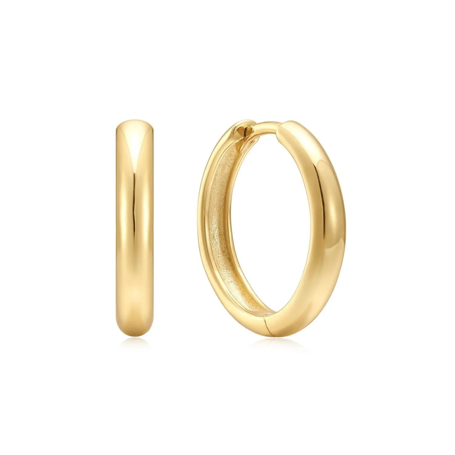 Mini huggie hoop earrings with 14k gold plated finish, perfect for everyday style