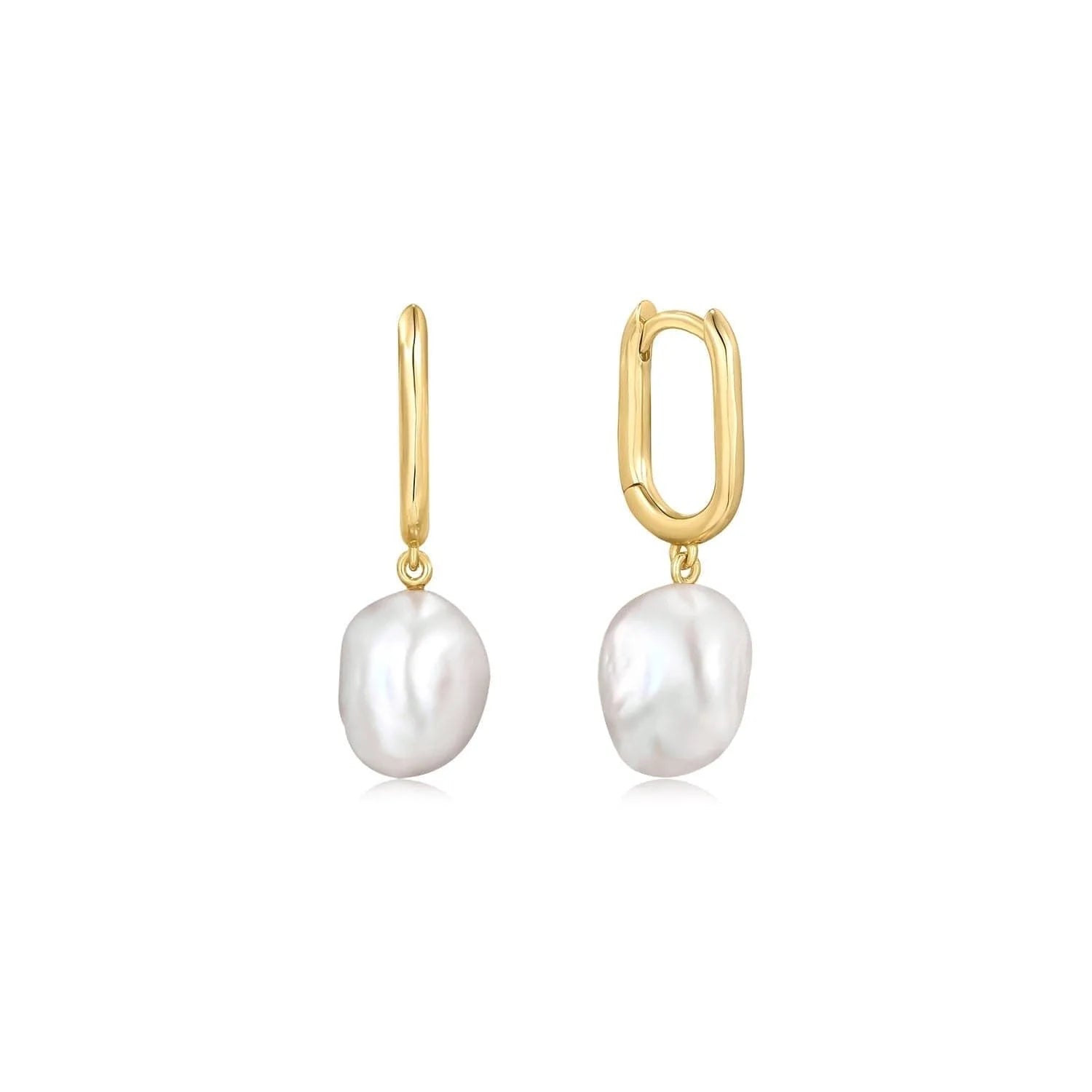 14k gold vermeil Oval Huggie Hoops with vermeil baroque pearl drop earrings