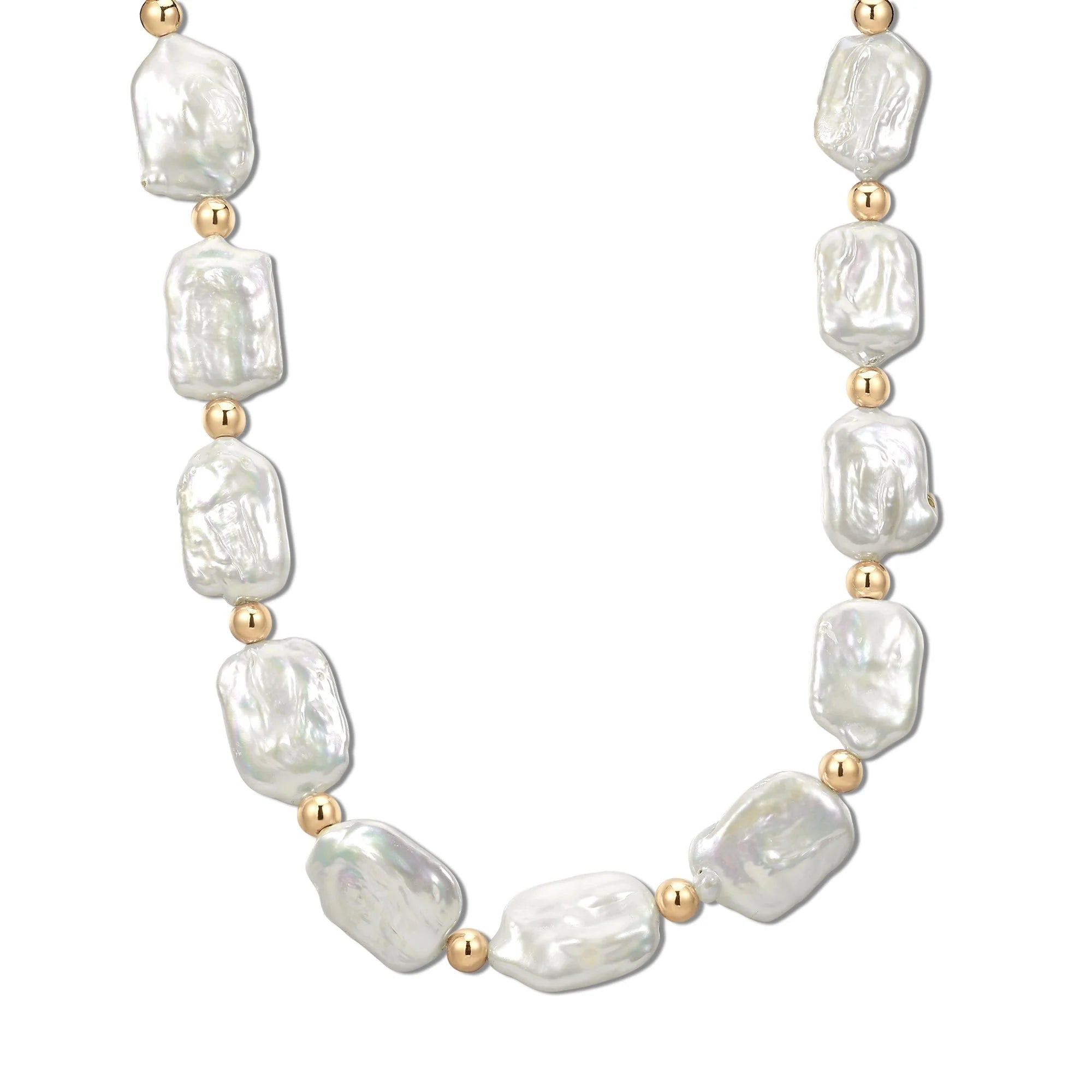 Freshwater baroque square Penn Pearl bead choker necklace with gold beads