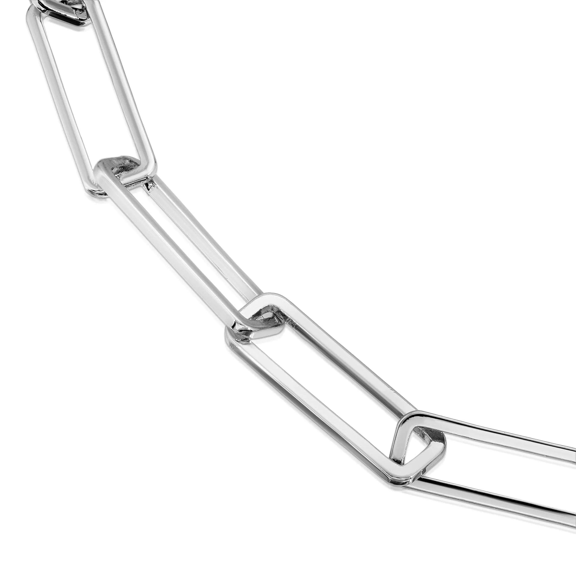 Silver paperclip chain shown in Silver Large Rectangle Link Chain Anklet with protective coating