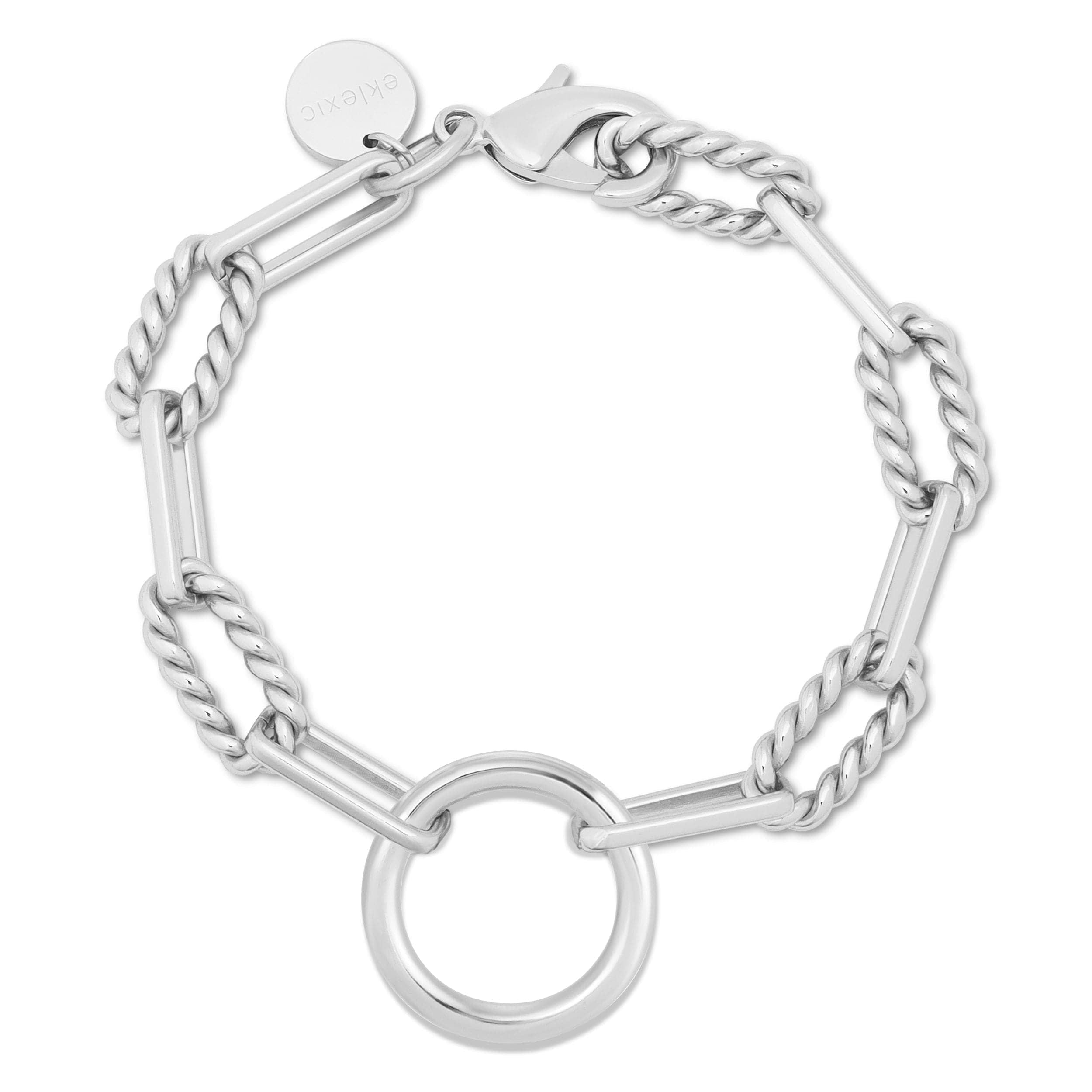 Silver-toned Eliza Bracelet features a twisted link design and circular pendant