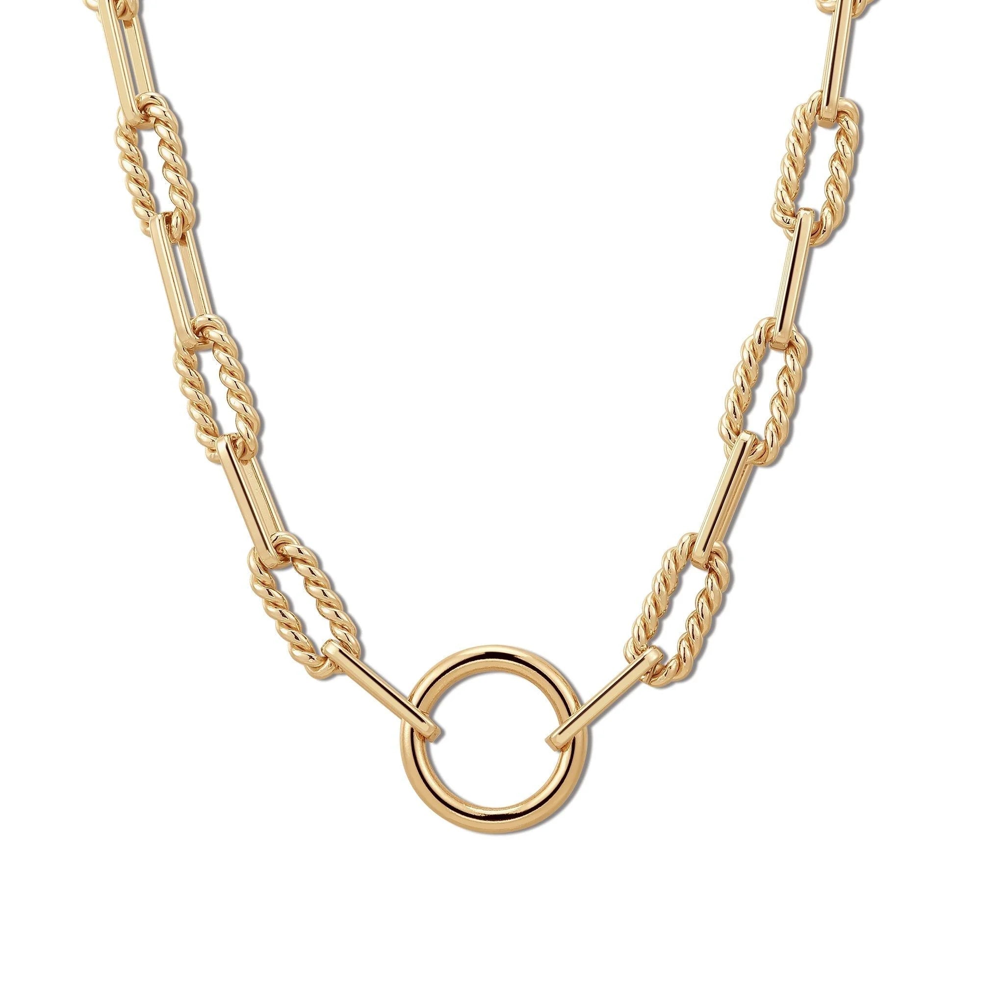 Eliza Necklace with gold-toned chain link and circular pendant showcasing style