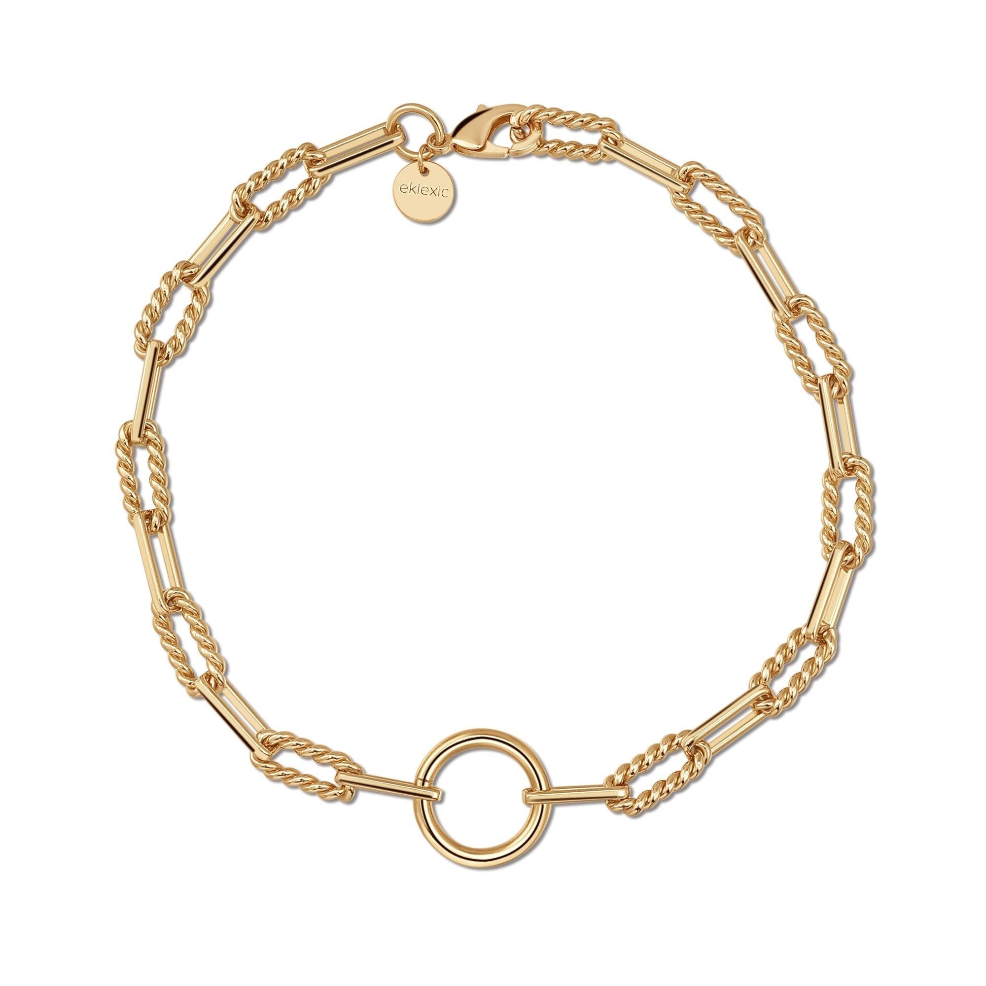 Gold-toned twisted link chain bracelet with large accent ring for Eliza Necklace