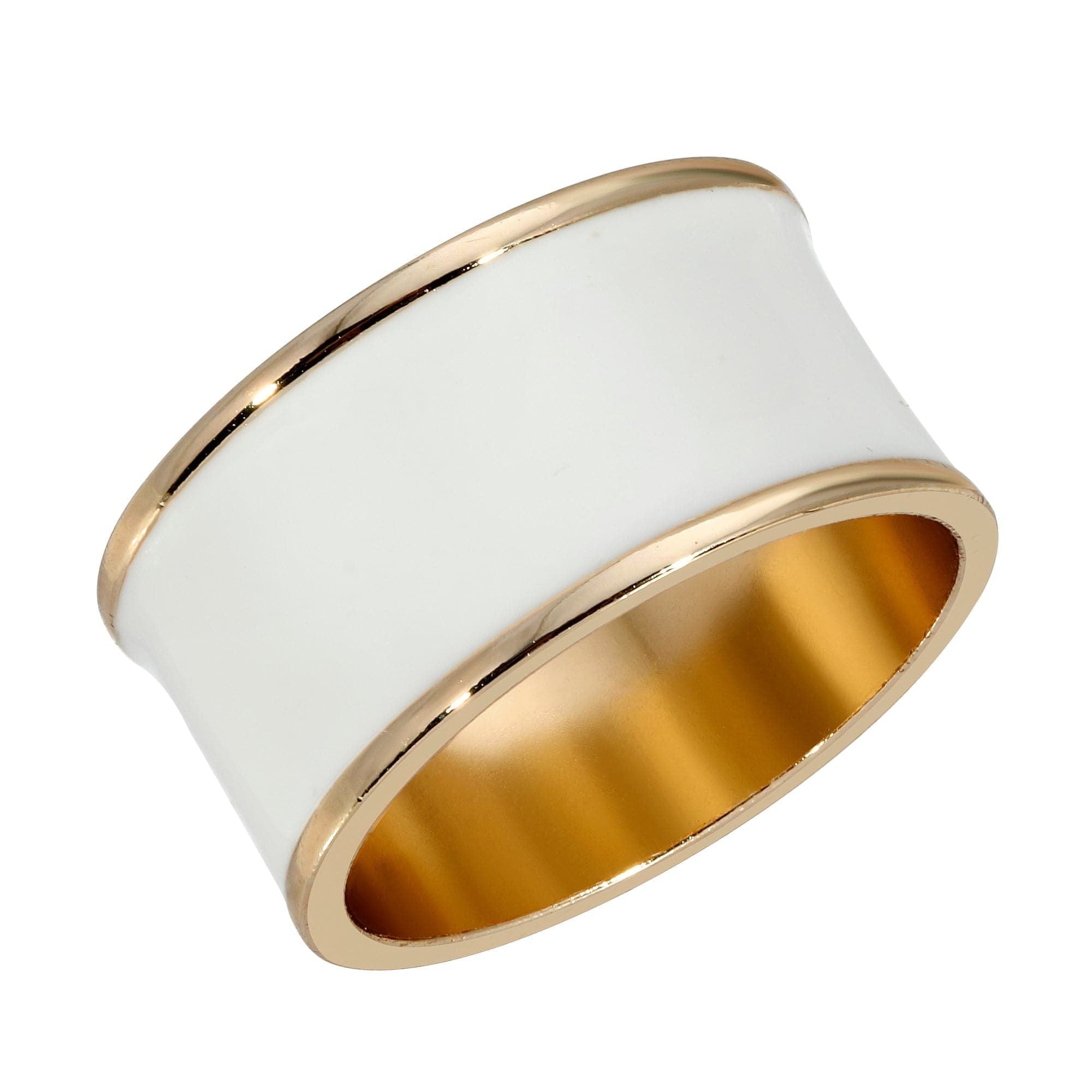 White and gold Enamel Concave Ring with 14k gold accents and brass plating