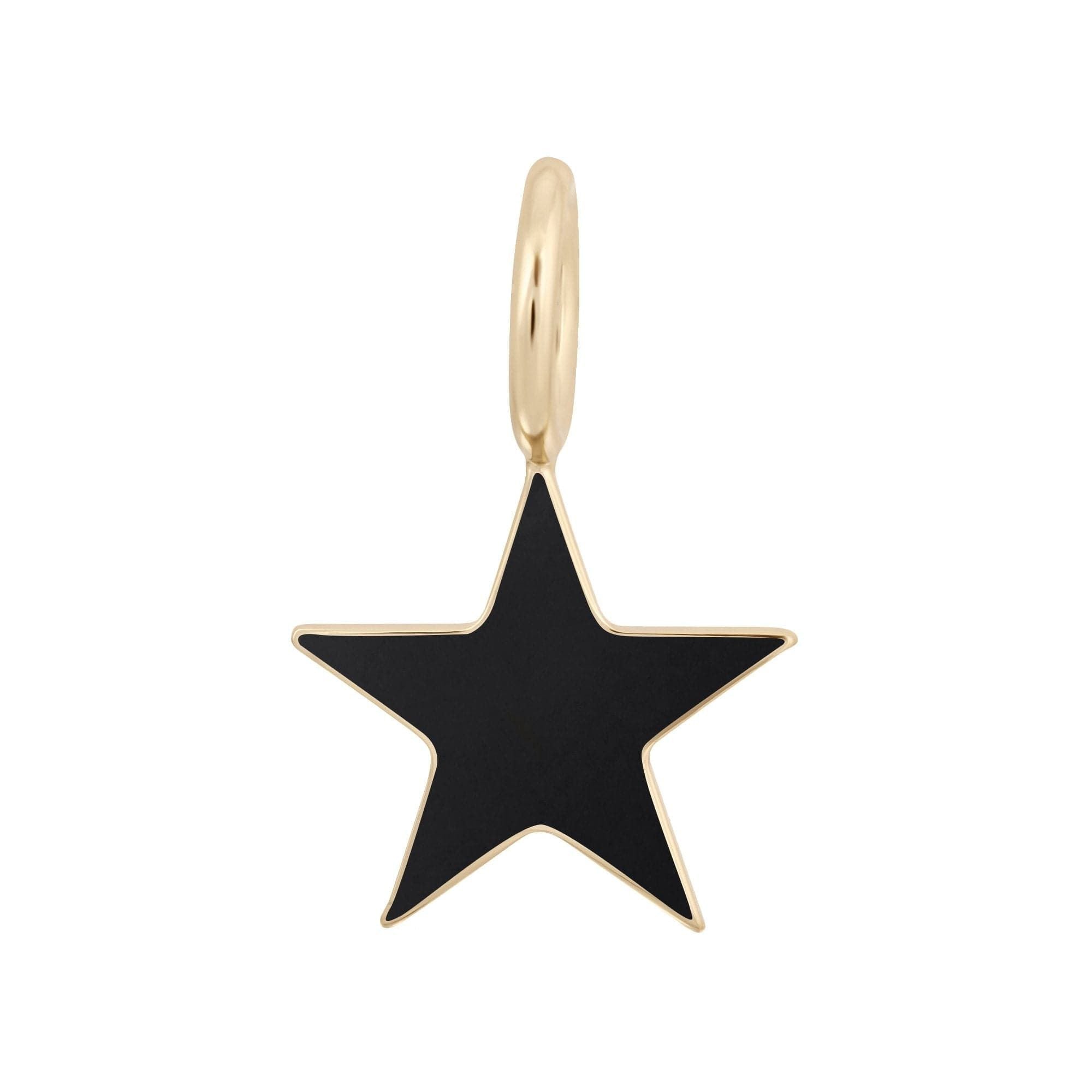 Gold-trimmed black star pendant on Enamel Samara Charm, crafted from recycled brass plated