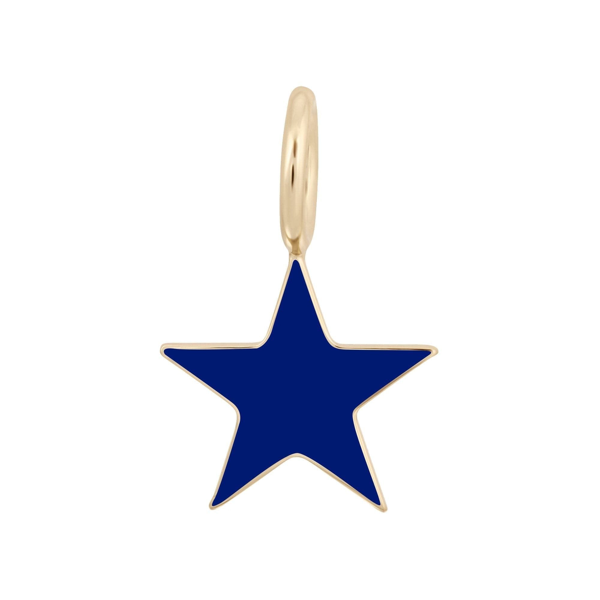 Gold-trimmed blue star pendant on Enamel Samara Charm in recycled brass plated design