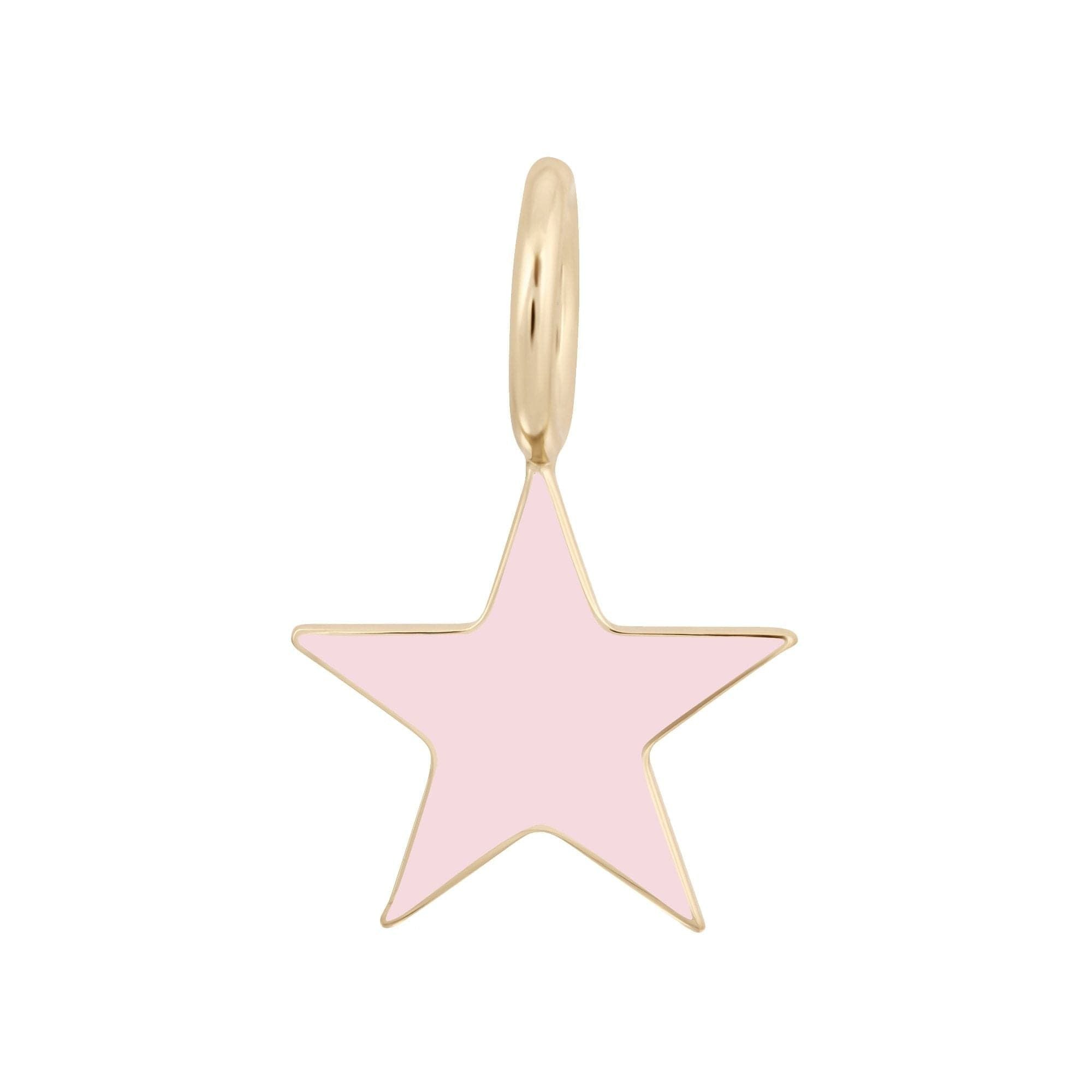 Pink star charm with gold hoop on Enamel Samara Charm in brass plated 14k gold