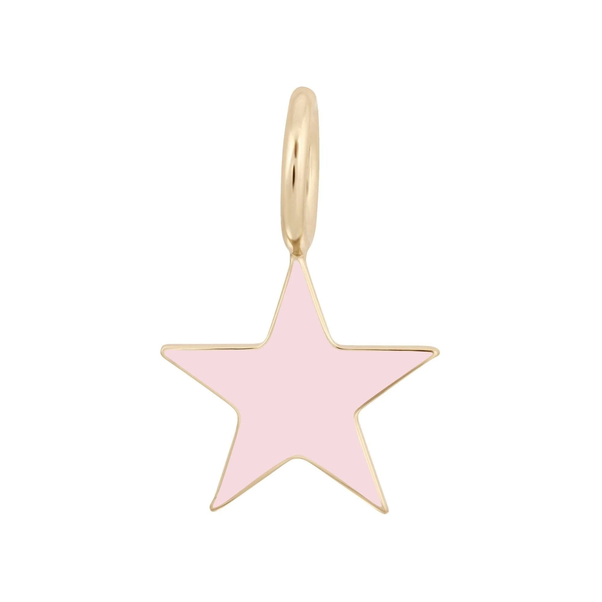 Pink star charm with gold hoop, Enamel Samara Charm in recycled brass plated 14k gold