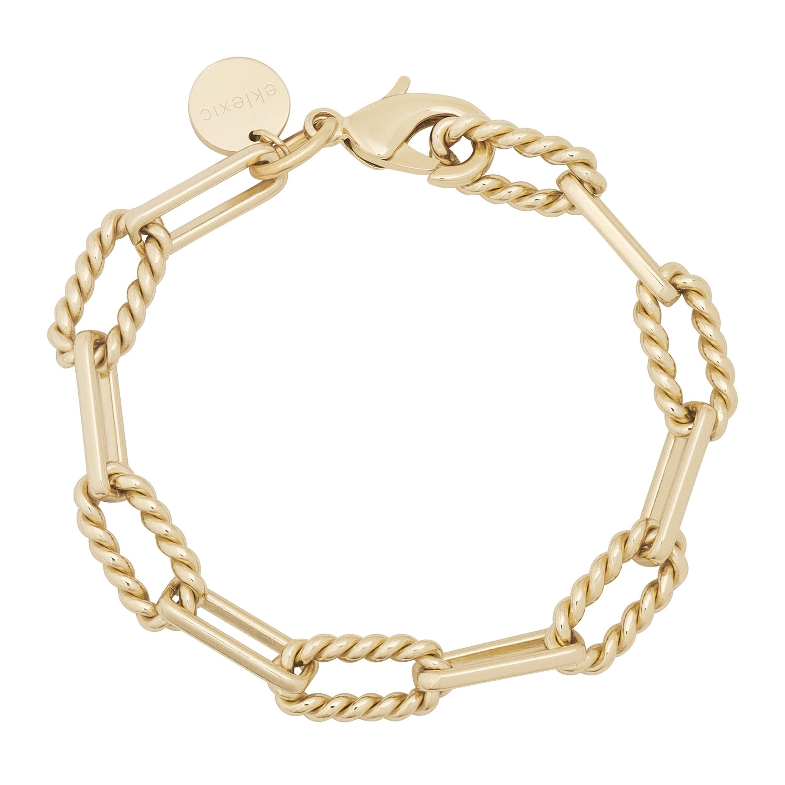 Gold-toned link bracelet featured in the Enzo Anklet with alternating twisted link design