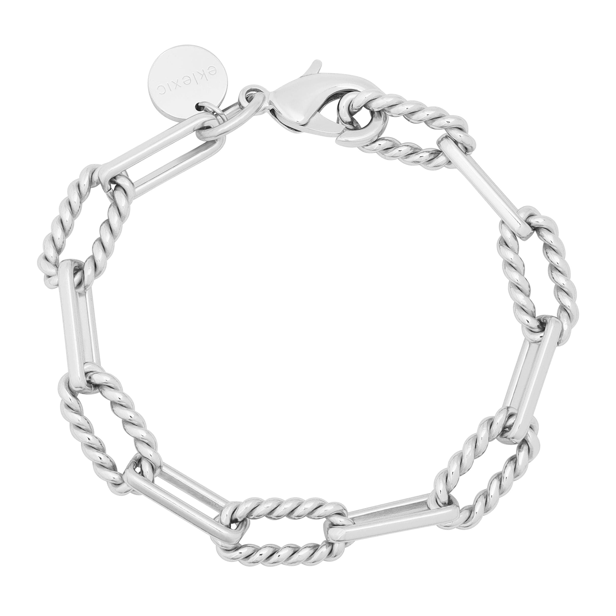 Silver-toned link bracelet featuring an Enzo Anklet with alternating twisted link design