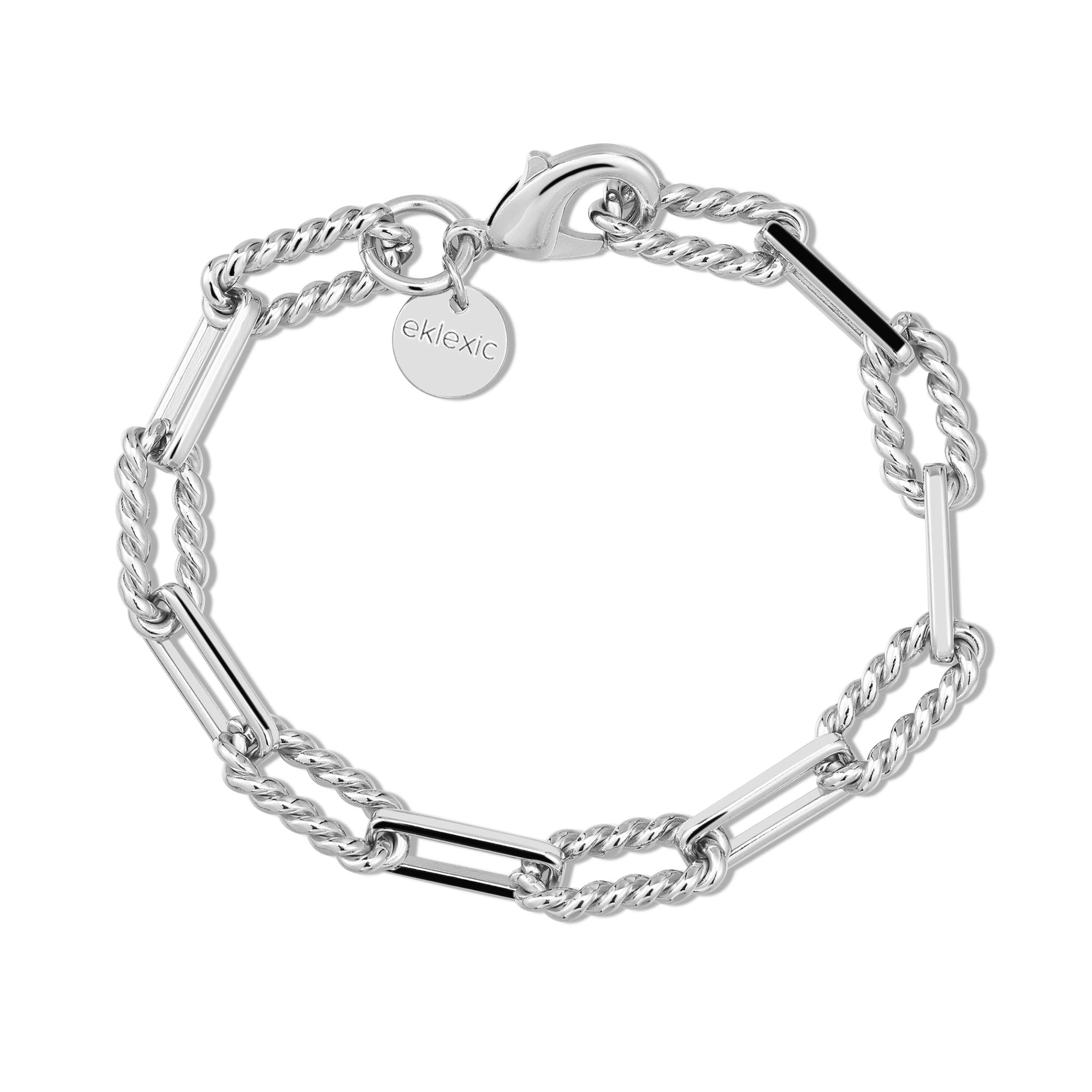 Elegant Silver Enzo Bracelet with Alternating Twisted Link Design and 14k Gold Accents