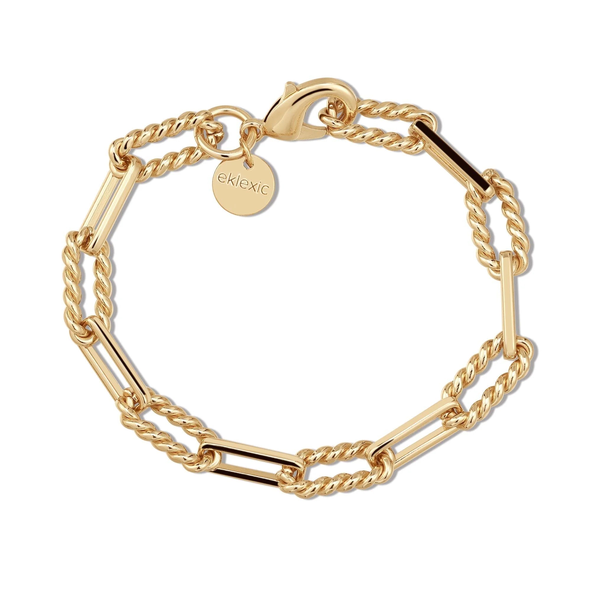 Enzo Bracelet with alternating twisted link design in 14k gold tone