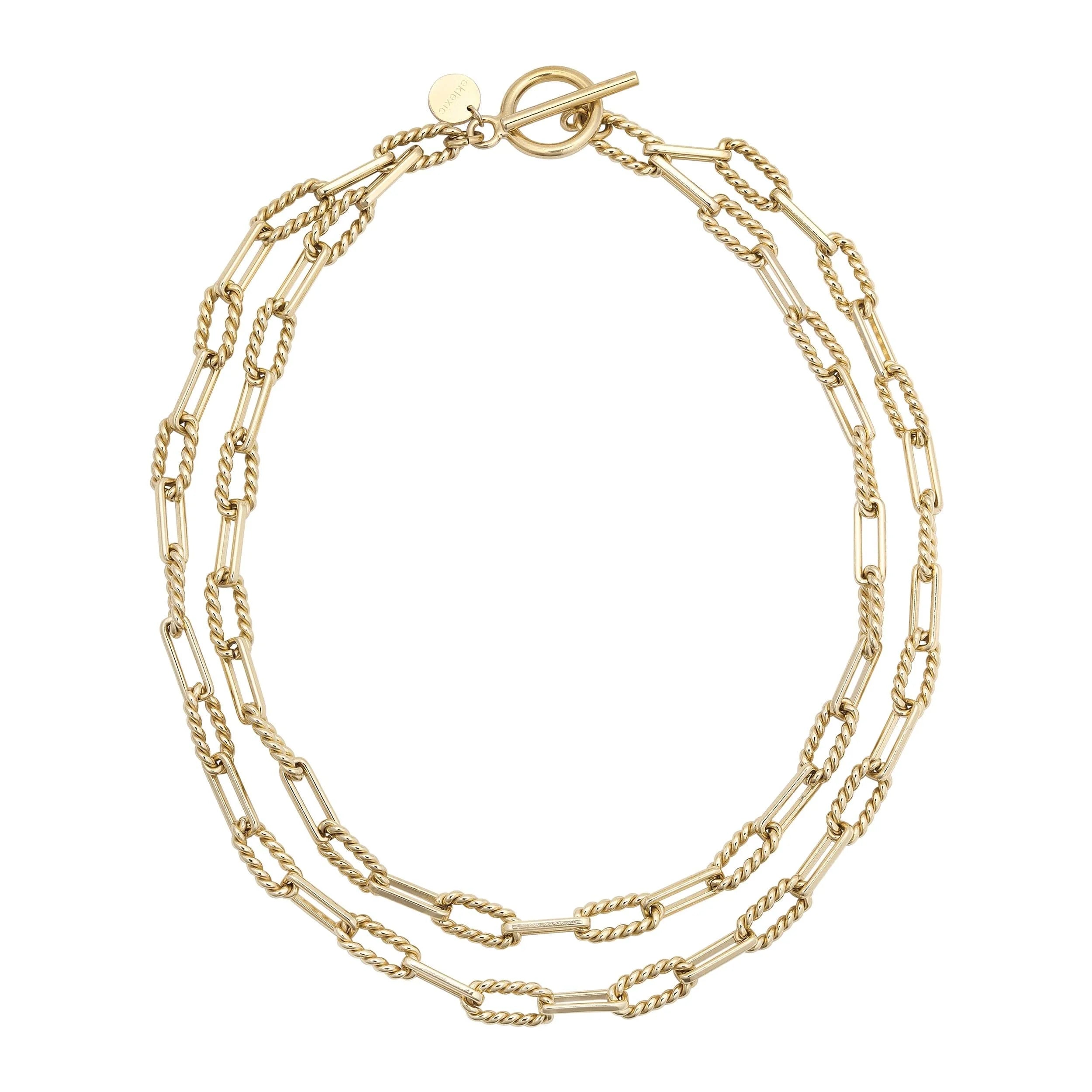 Gold-toned Enzo Double Layer Necklace with Alternating Twisted Link Chain