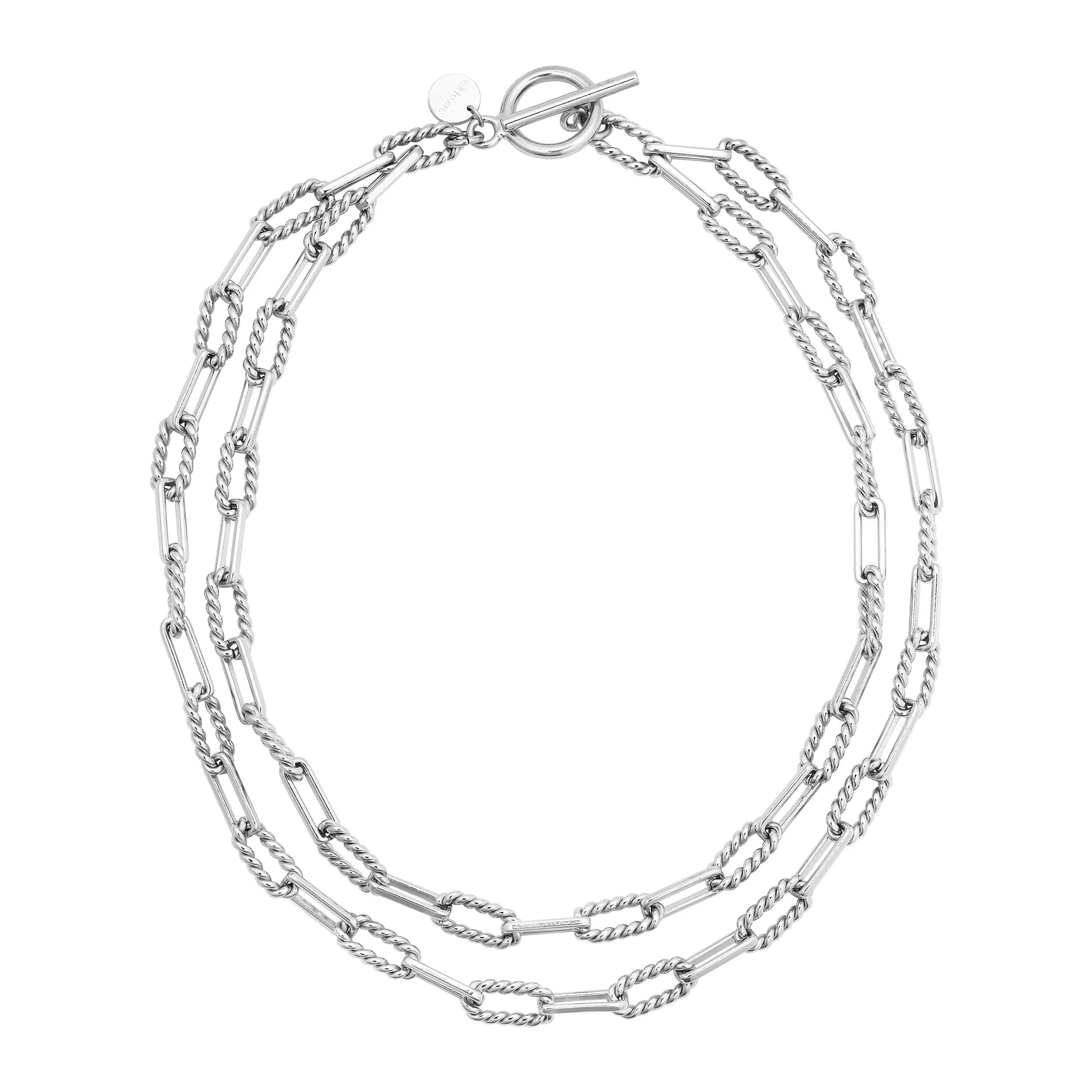 Silver Enzo Double Layer Necklace with Alternating Twisted Link Chain design