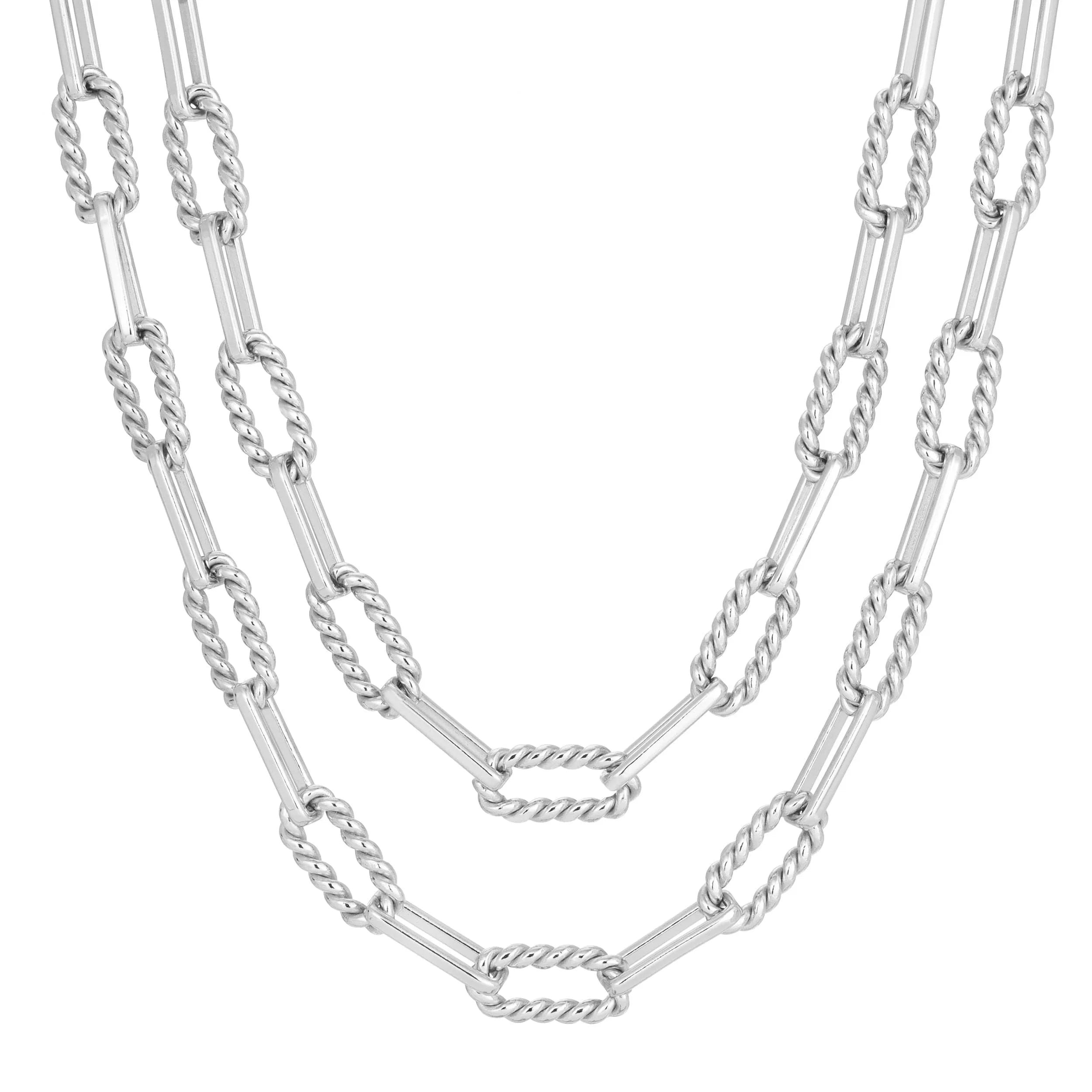 Enzo Double Layer Necklace featuring silver alternating twisted link chain for a stylish look