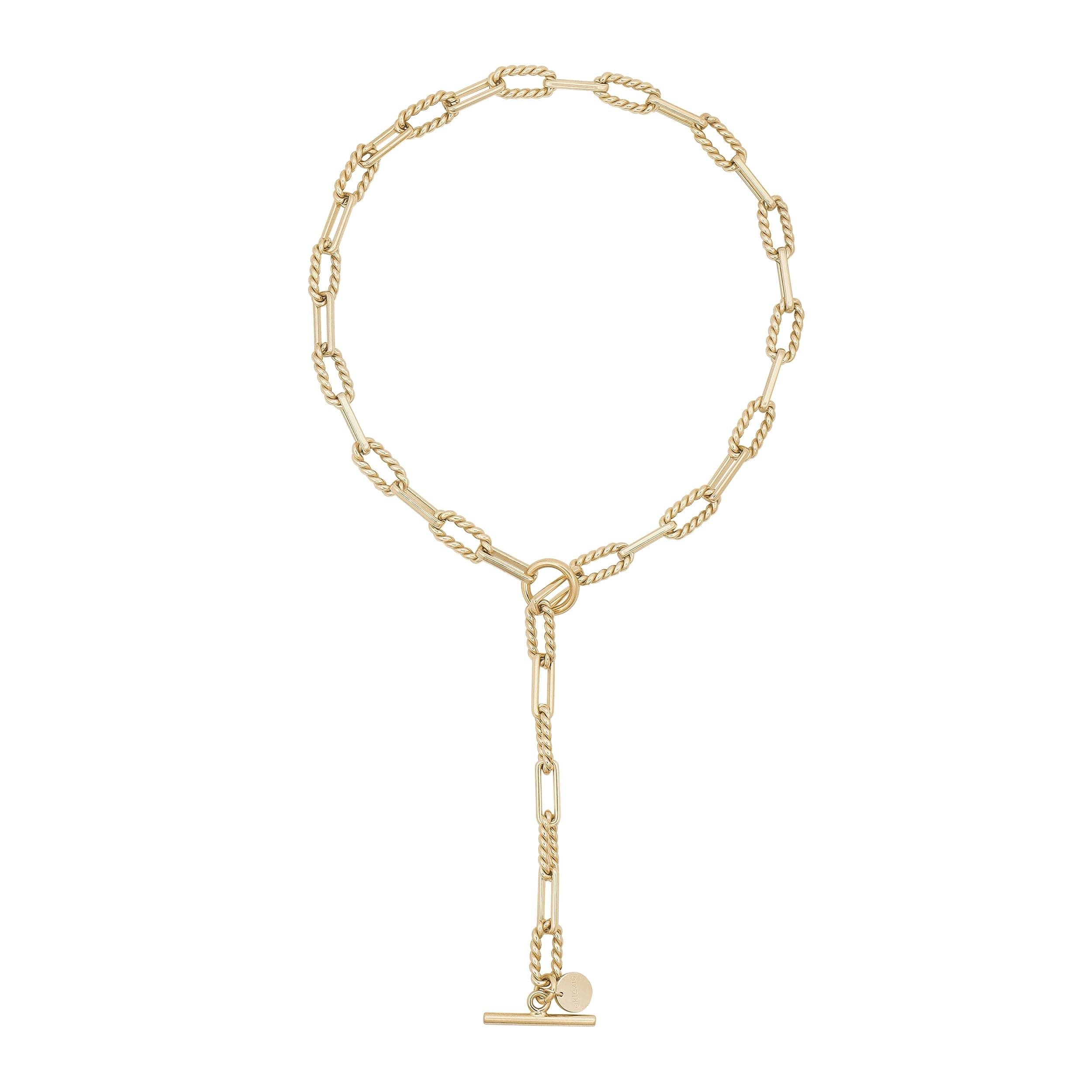 Gold-toned chain link necklace with T-bar closure, Enzo Toggle Convertible Lariat Necklace