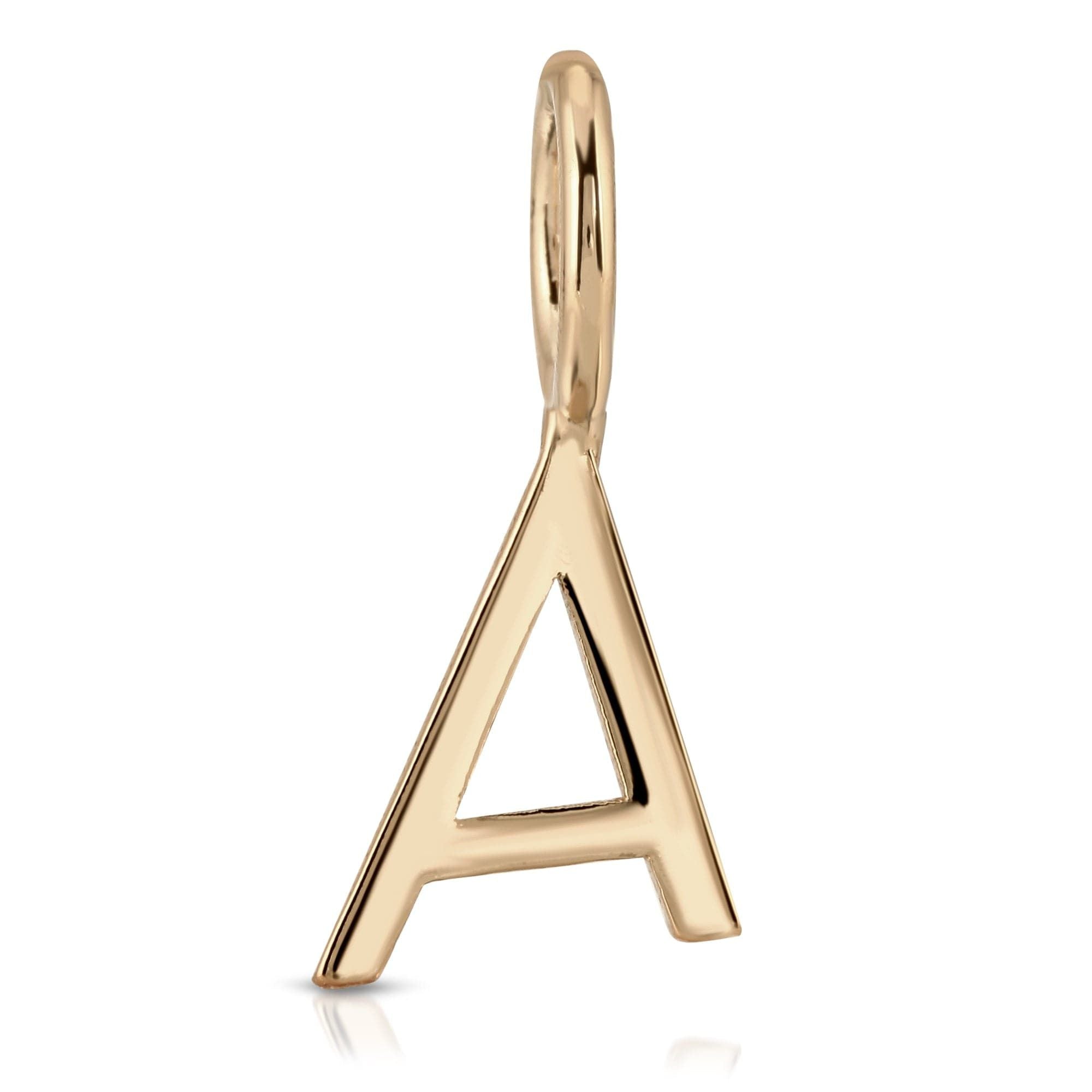 Gold letter A pendant from Essential Letters with recycled brass plated charm, 15mm